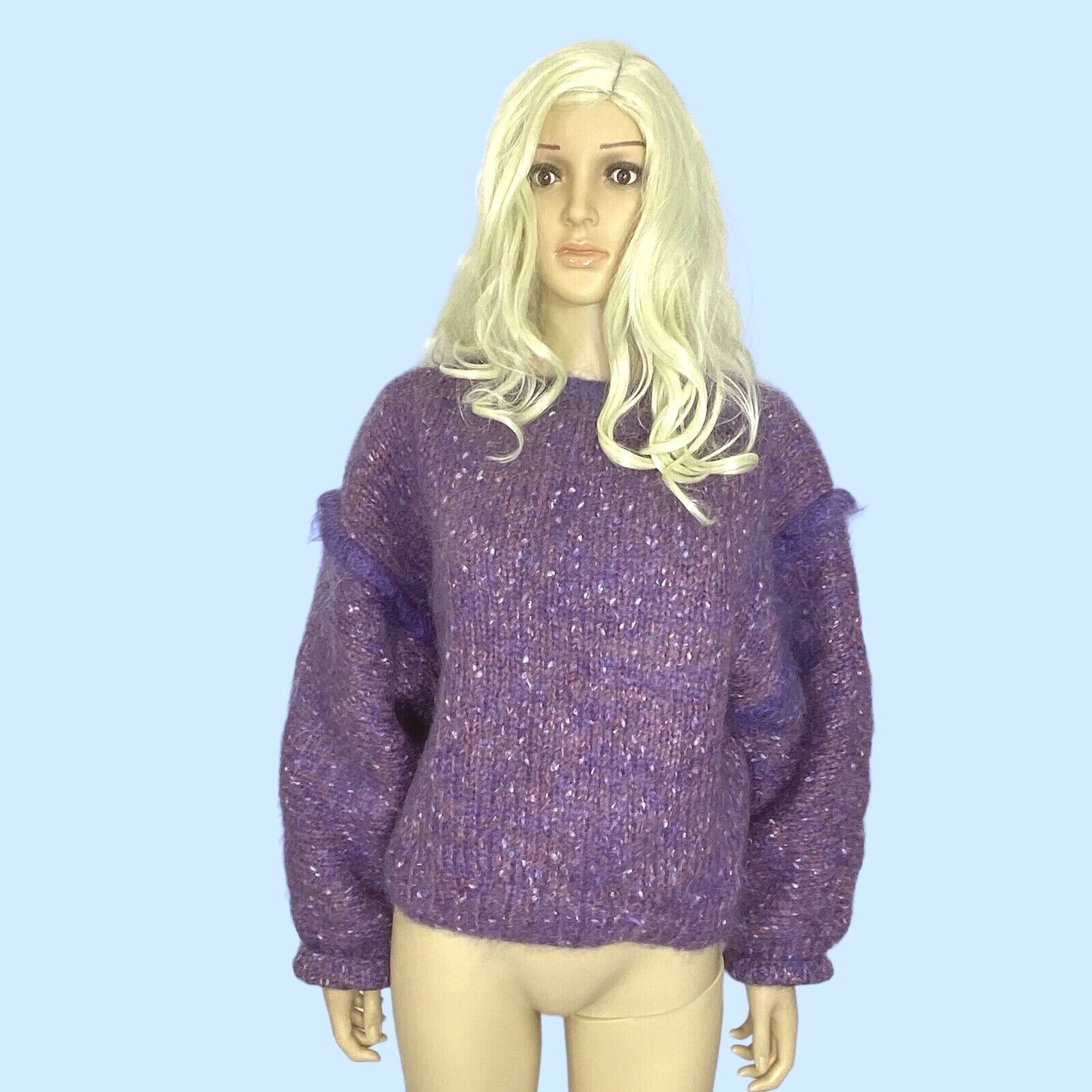 Handmade Hand Knit W's M/L Mohair Wool Oversized Sweater Drop Sleeve Size ONE SIZE - 3 Thumbnail