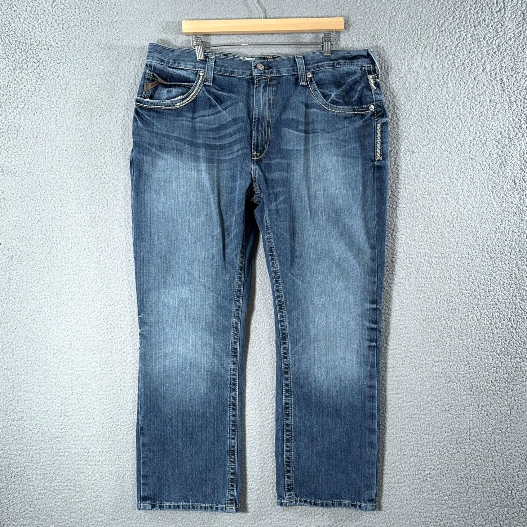 Ariat Ariat M5 Slim Gambler Jeans Mens 40x30 Denim Blue Embroidered Pockets Straight Stackable 40/30 Size US 40 / EU 56 - 2 Thumbnail