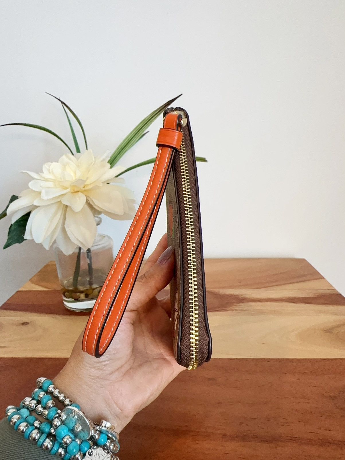 Coach NWT Coach Corner Zip Wristlet With Orange Print Size ONE SIZE - 3 Thumbnail
