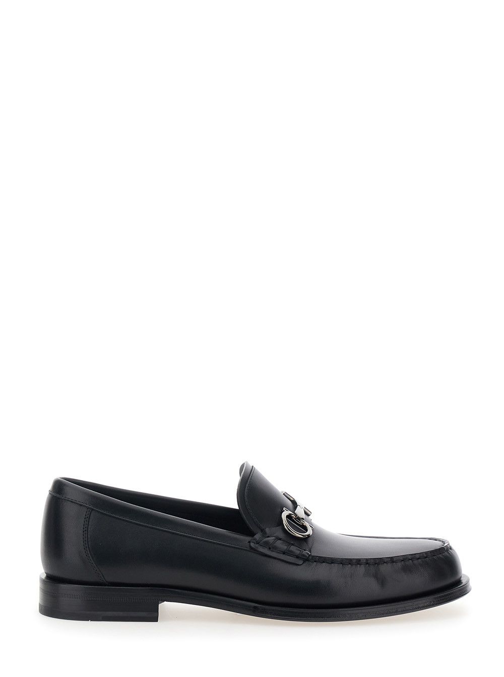 Salvatore Ferragamo Black Loafers with Gancini Metal Detail on the Front in Leather Man Size US 9.5 / EU 42-43 - 1 Thumbnail