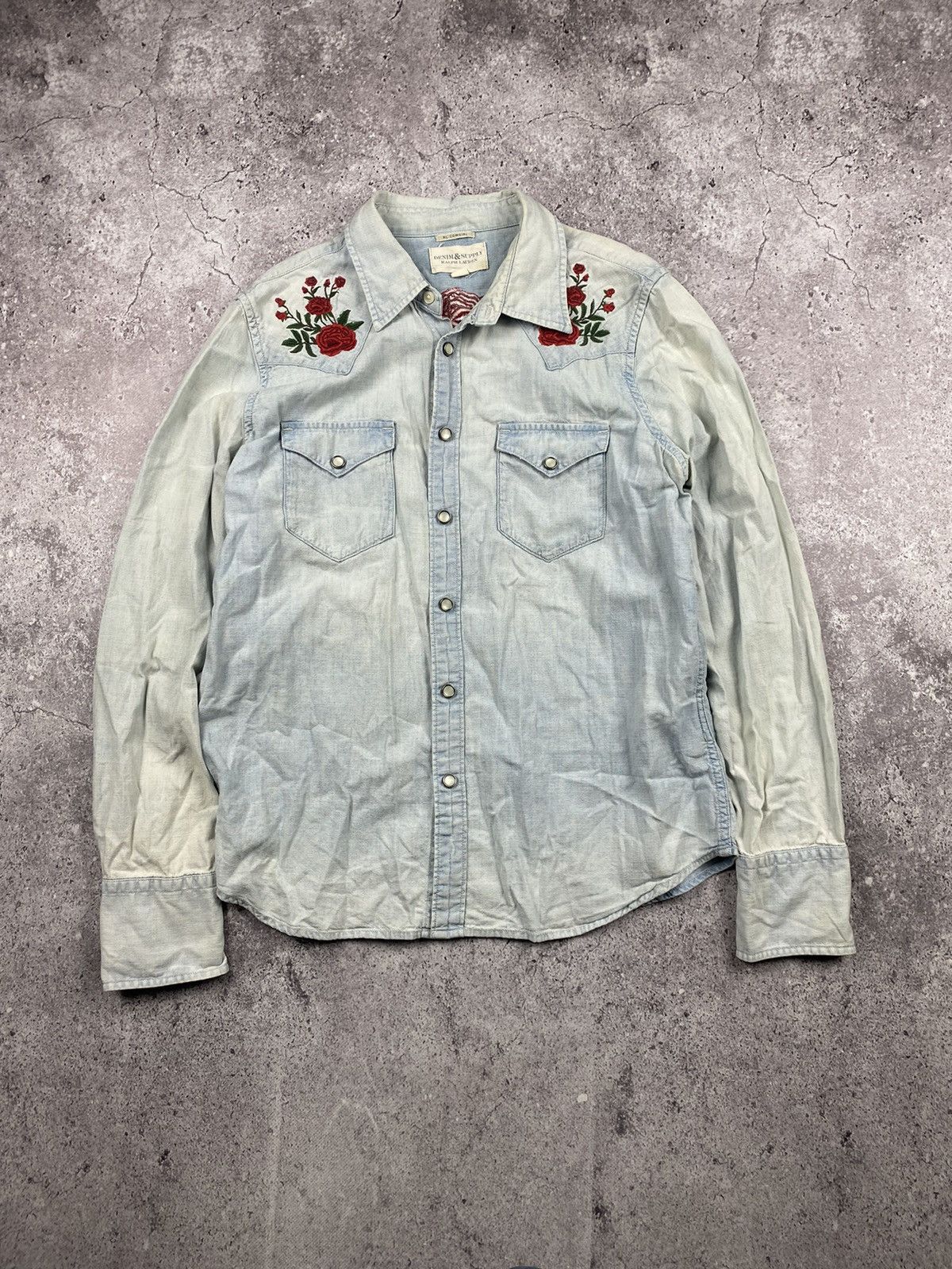 Denim & Supply Ralph Lauren × Polo Ralph Lauren × Vintage Vintage Ralph Lauren Denim Supply roses embroider logo shirt Size US S / EU 44-46 / 1 - 1 Thumbnail