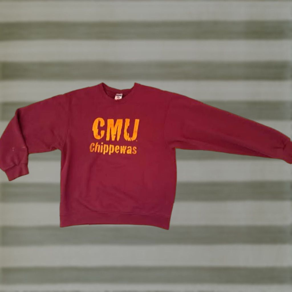Jerzees CENTRAL MICHIGAN UNIVERSITY Chippawas Sweatshirt Jerzees M Burgundy Crew Neck Long Sleeve Pullover Men 90s University Canvas Fabric Regular Size M Size US M / EU 48-50 / 2 - 1 Thumbnail