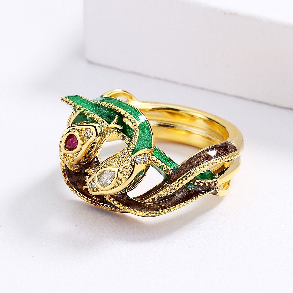 Jewelry Double Snake Winding Handmade Enamel Ring Size ONE SIZE - 1 Thumbnail