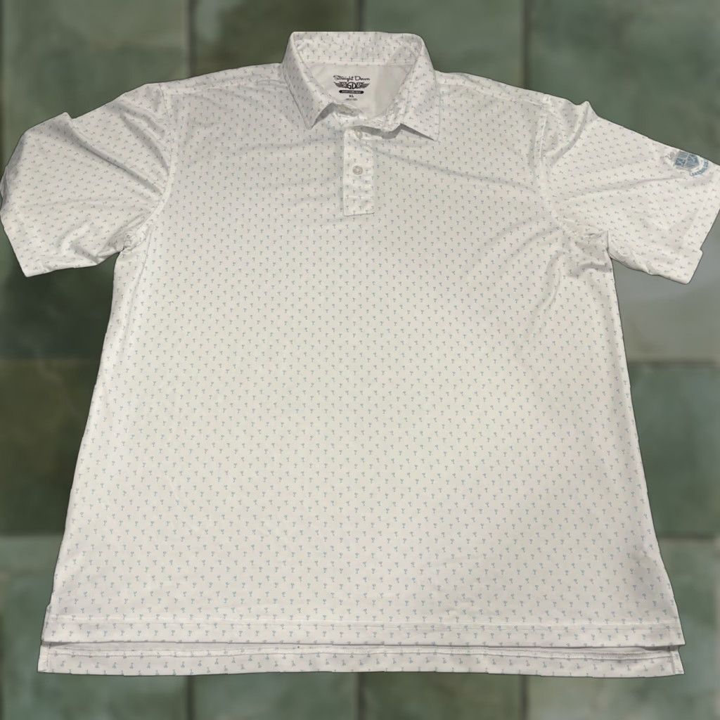 Vintage Straight Down Polo Shirt Mens Sz XL Pullover White Geometric Print Drink Glasses Embroidered Logo Size US XL / EU 56 / 4 - 1 Thumbnail