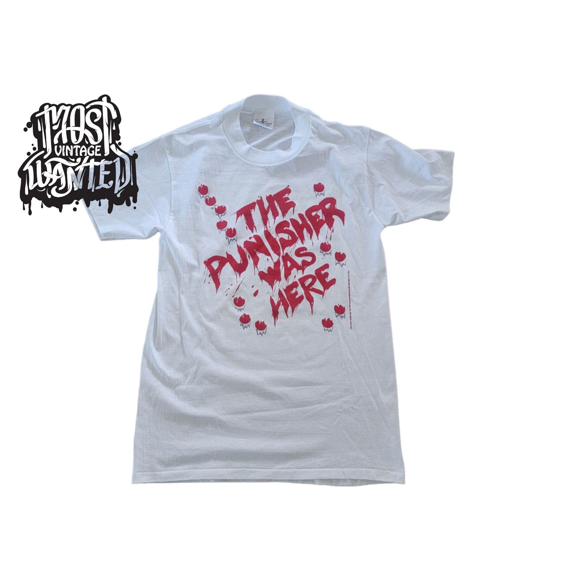 image of Vintage Punisher "punisher Was Here"marvel Comic Shirt in White, Men's (Size Medium)