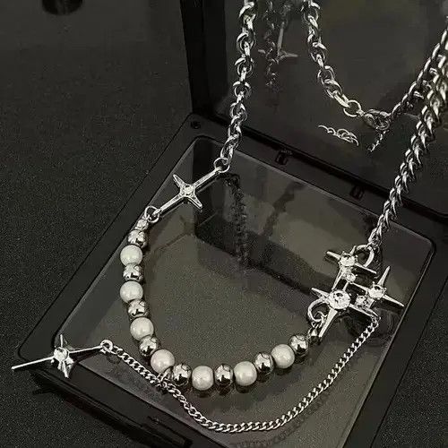 VIBE Electro Chain Crystal Stone Silver Abstract Star Pop Fantasy Size ONE SIZE - 4 Thumbnail