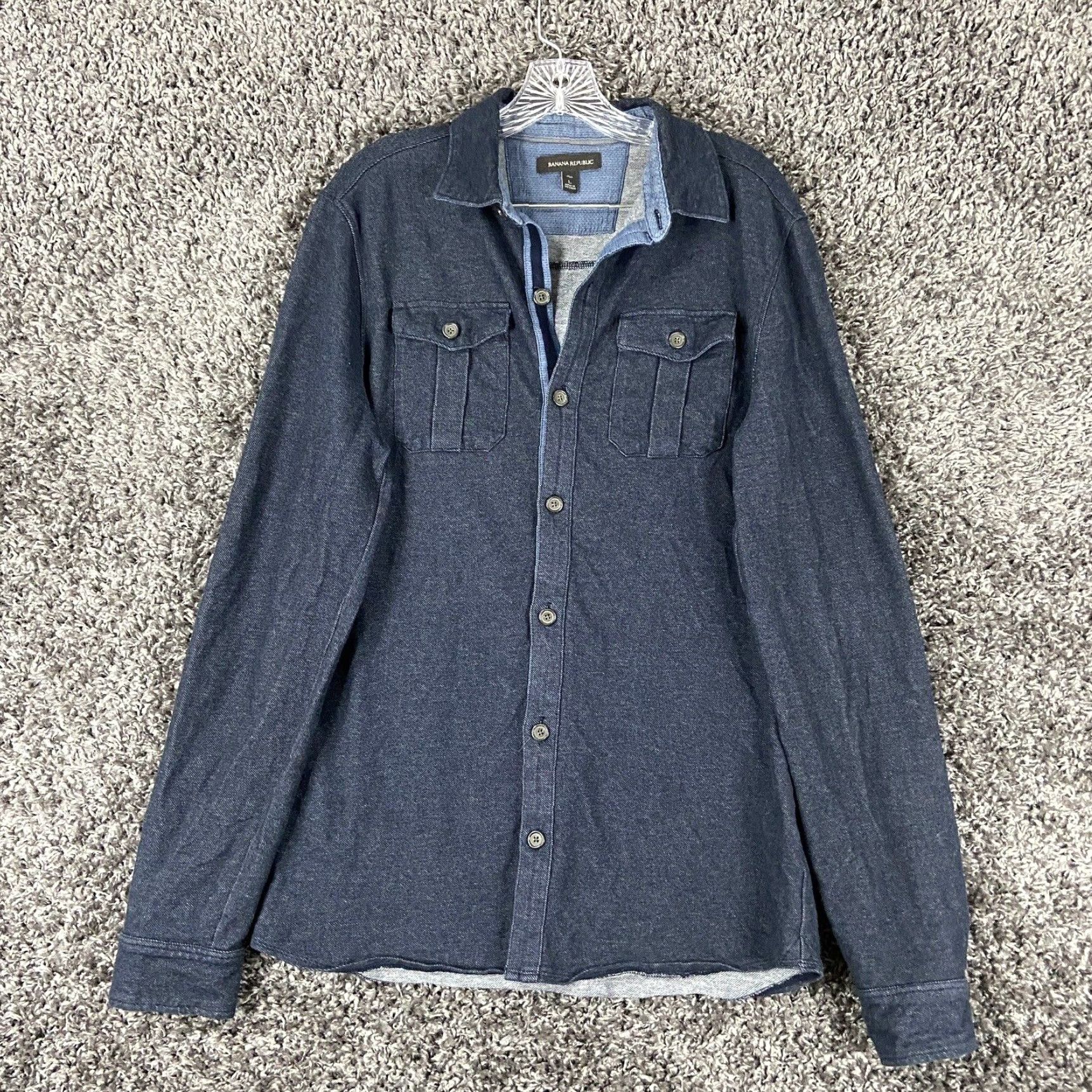 Banana Republic Banana Republic Button Up Big & Tall Men's Long Sleeve LT Blue Heather Size US L / EU 52-54 / 3 - 1 Thumbnail