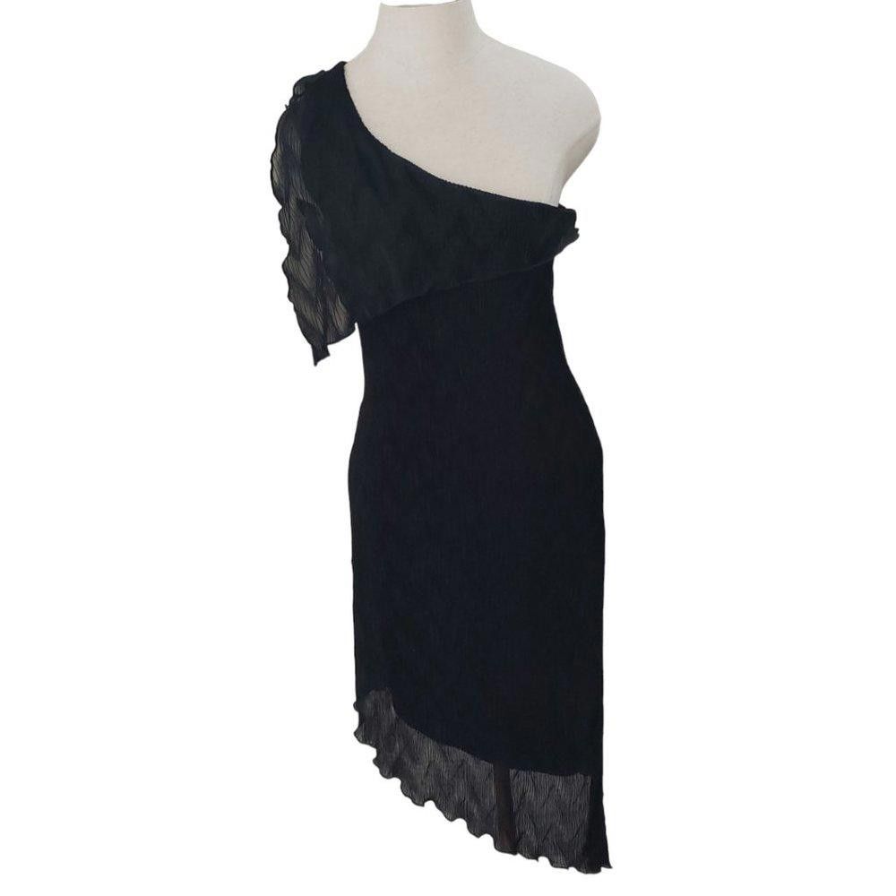 Designer CT512 Marianne Black Asymmetrical Faux Lace Dress S Size S / US 4 / IT 40 - 1 Thumbnail