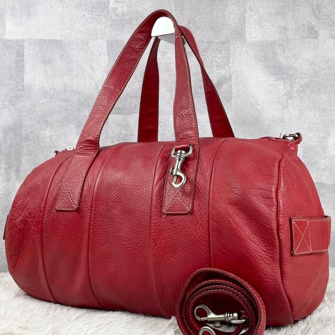 Prada Vitello Daino Red Leather Barrel Duffle Bag
