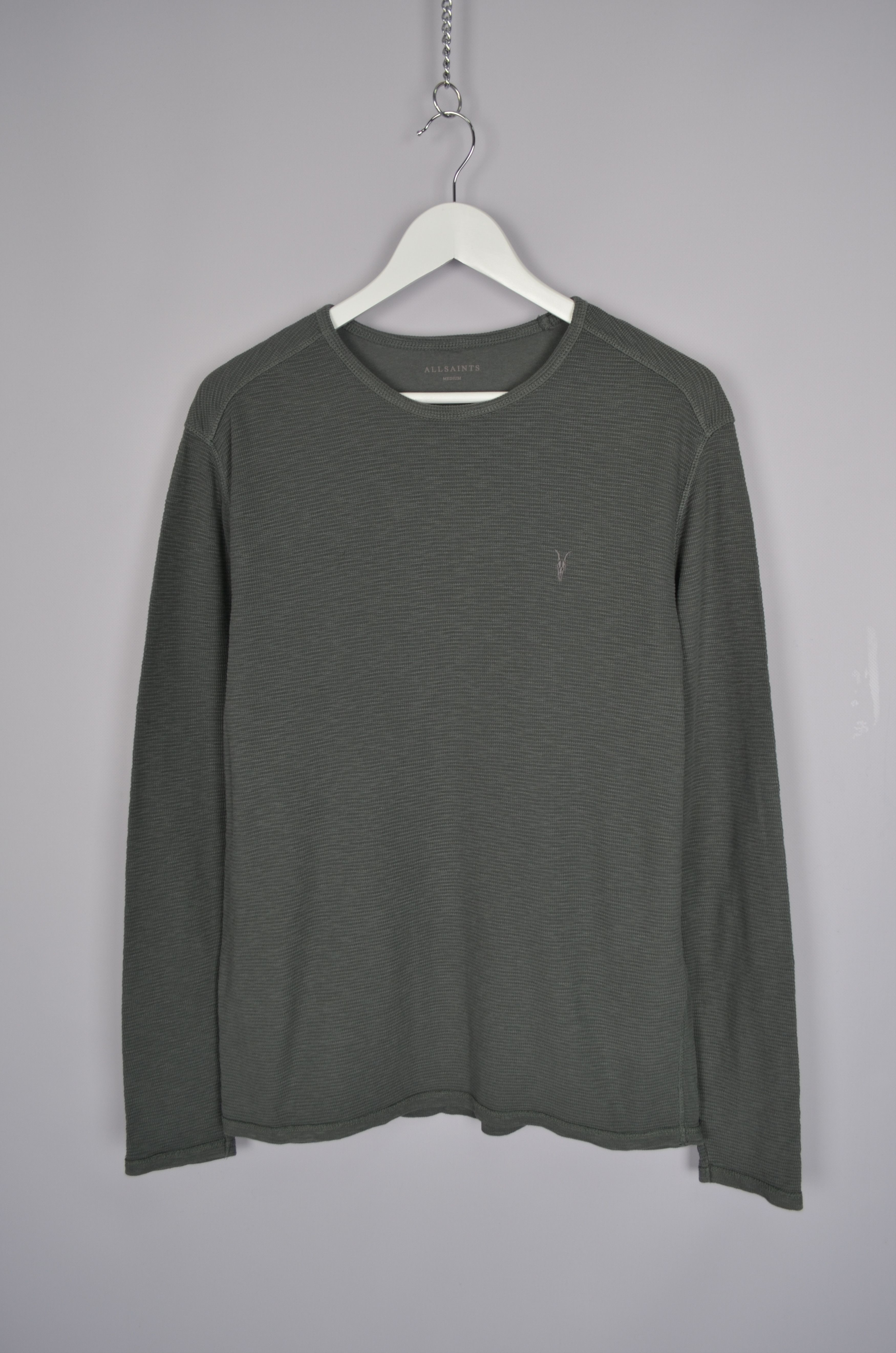 Allsaints × Designer AllSaints Clash Longsleeve Waffle Crew Neck Jumper Khaki Size US M / EU 48-50 / 2 - 1 Thumbnail