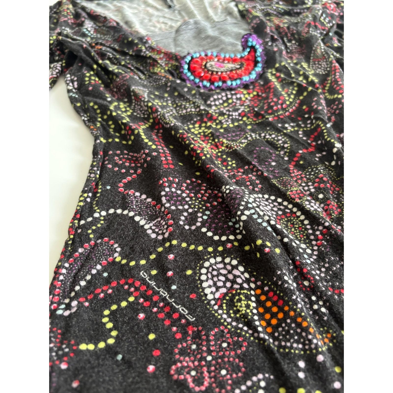 Vintage Fornarina Mesh Top Y2K Beaded Patch Paisley Glitter Italy Size S / US 4 / IT 40 - 8 Thumbnail