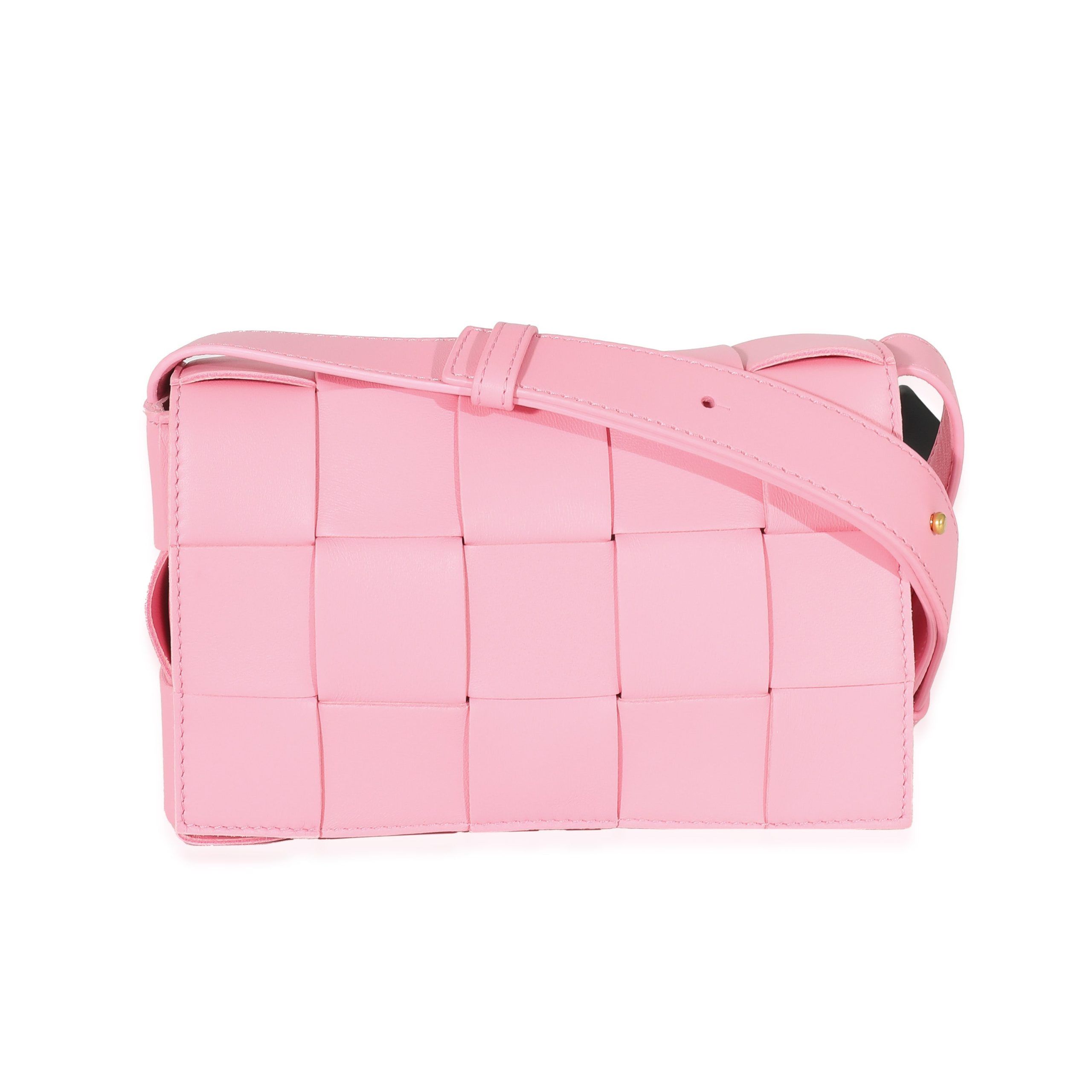 image of Bottega Veneta Pink Intrecciato Lambskin Small Cassette Bag, Women's