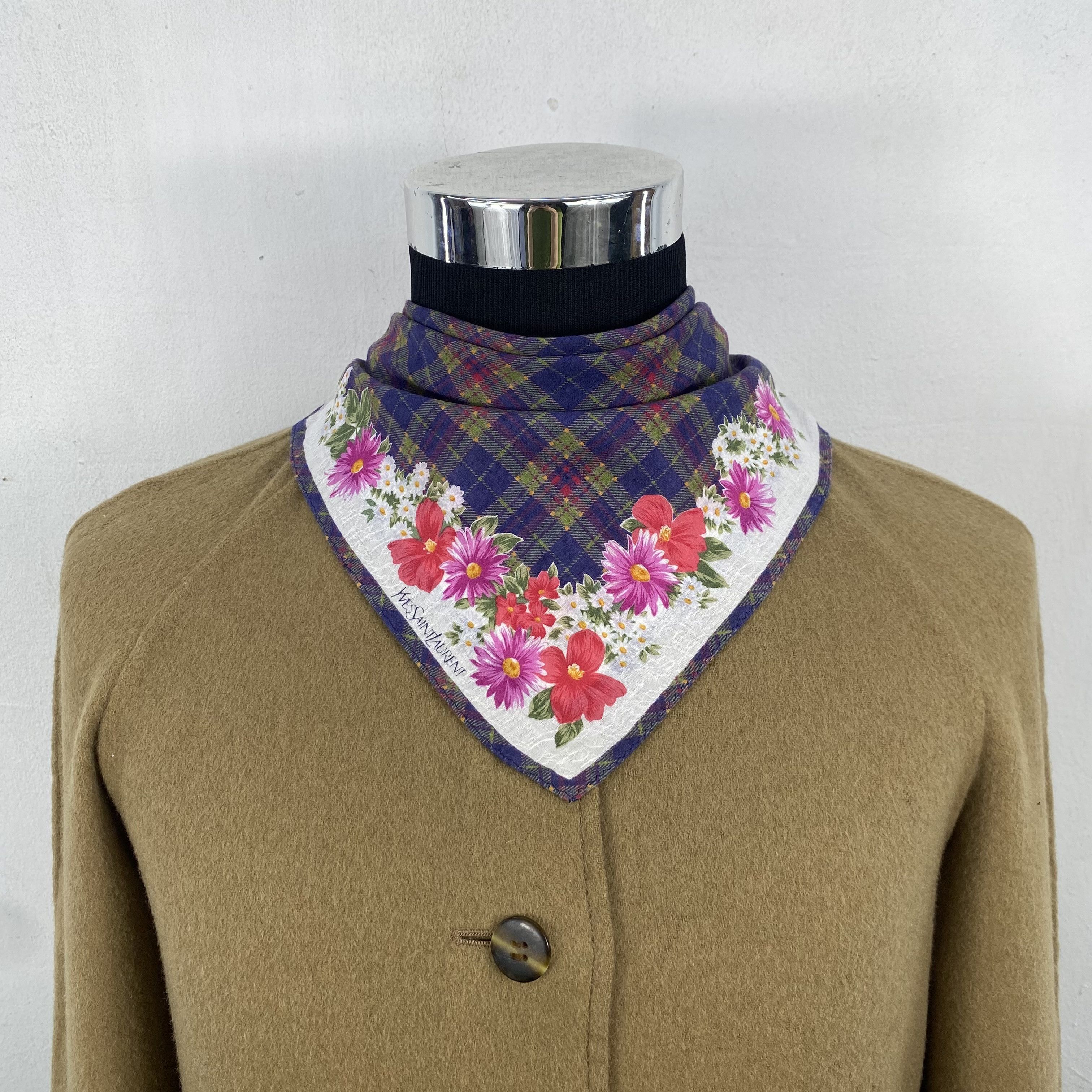 Vintage Vintage Yves Saint Laurent Floral Plaid Scarf Handkerchief Size ONE SIZE - 2 Thumbnail
