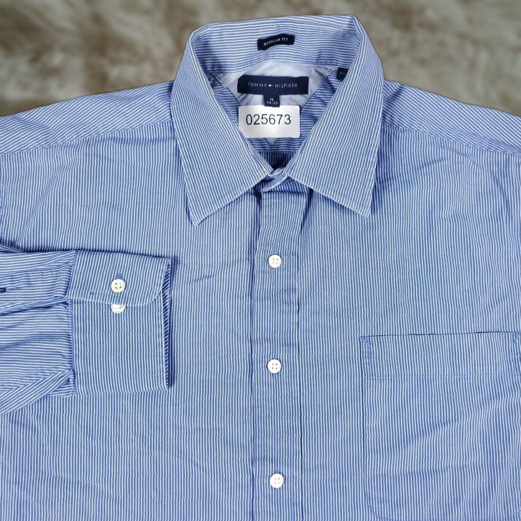 Tommy Hilfiger Tommy Hilfiger Shirt Mens 16 Blue Striped Dress Button Up Long Sleeve Size 42R - 1 Thumbnail