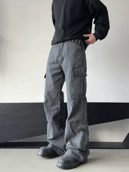 VIBE Gray Cargo Pleated Wide Leg Pants Size US 30 / EU 46 - 6 Thumbnail