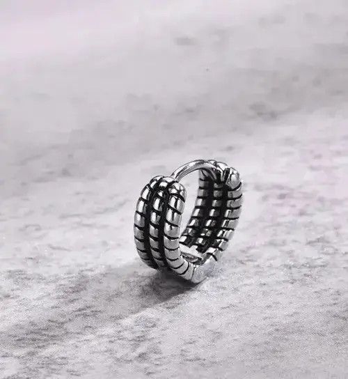 Sterling Silver Retro Chain Hoop Huggie Earring (1pairs） Size ONE SIZE - 3 Thumbnail