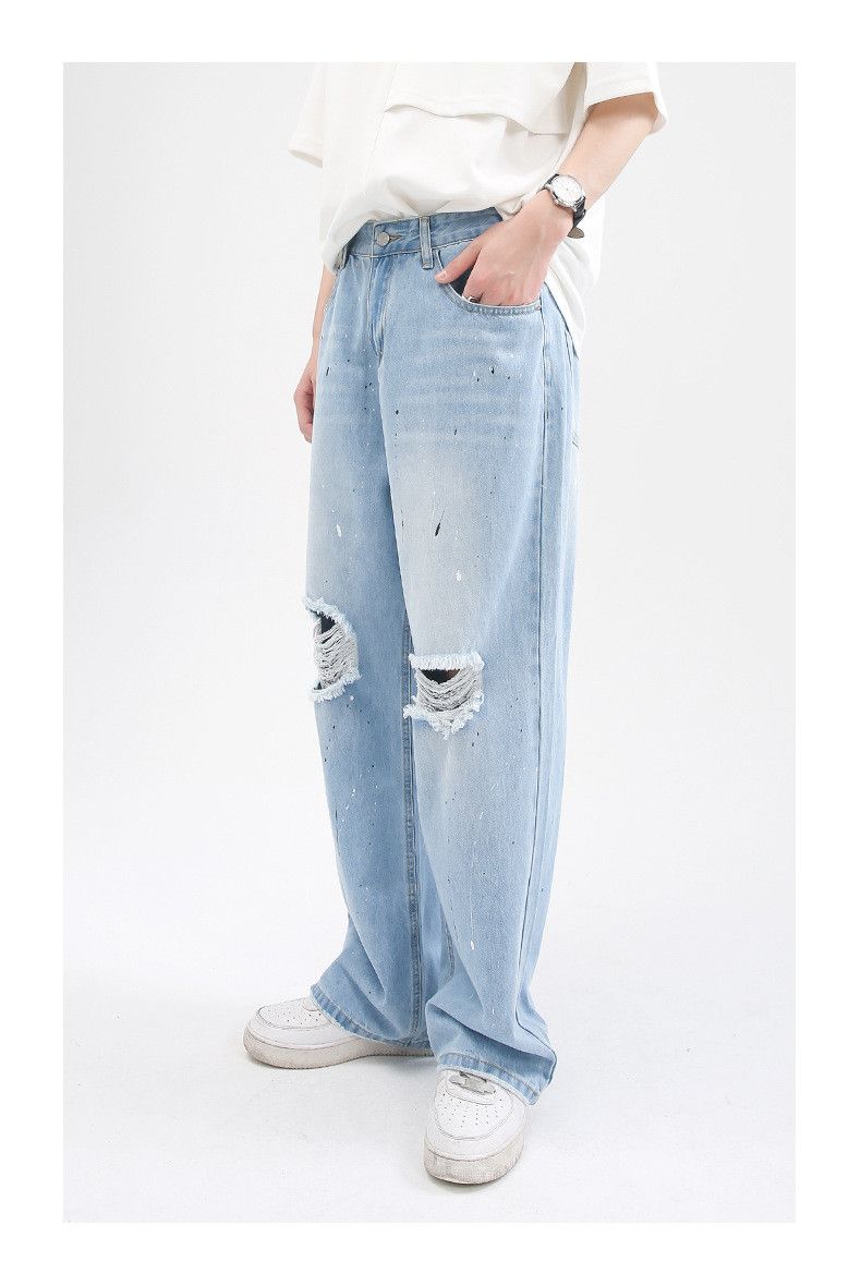 Japanese Brand × Jean Men's ink-splashed straight-leg ripped casual jeans Size US 32 / EU 48 - 2 Thumbnail
