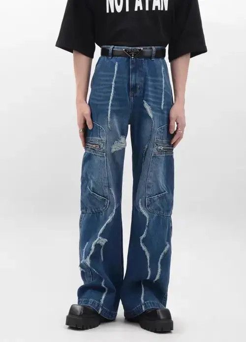 Jean Retro raw edge washed distressed wide leg jeans Size US 32 / EU 48 - 1 Thumbnail