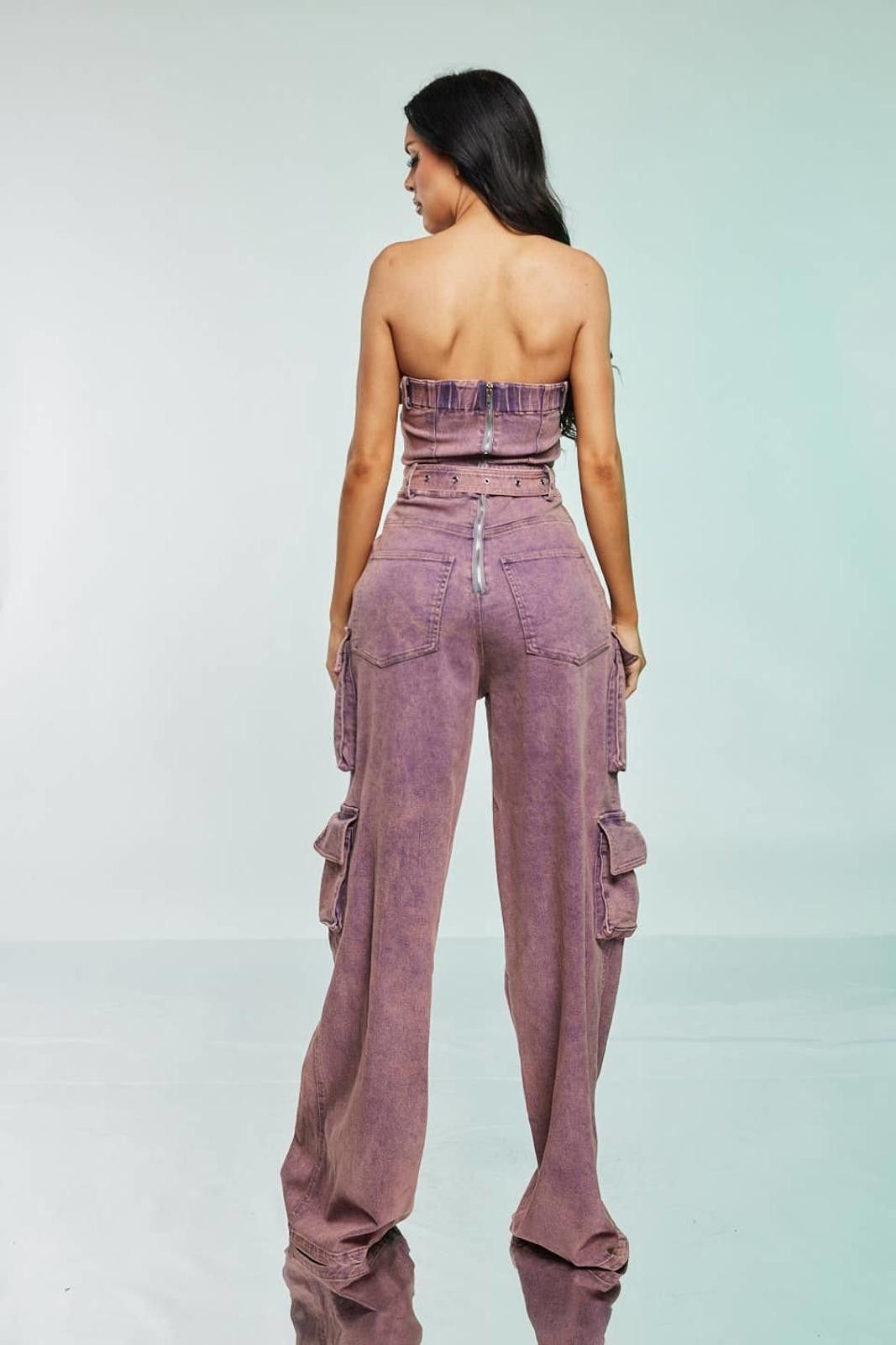 Other Pink Acid Wash Cargo Jumpsuit Spandex by WFFS Size M / US 6-8 / IT 42-44 - 4 Thumbnail