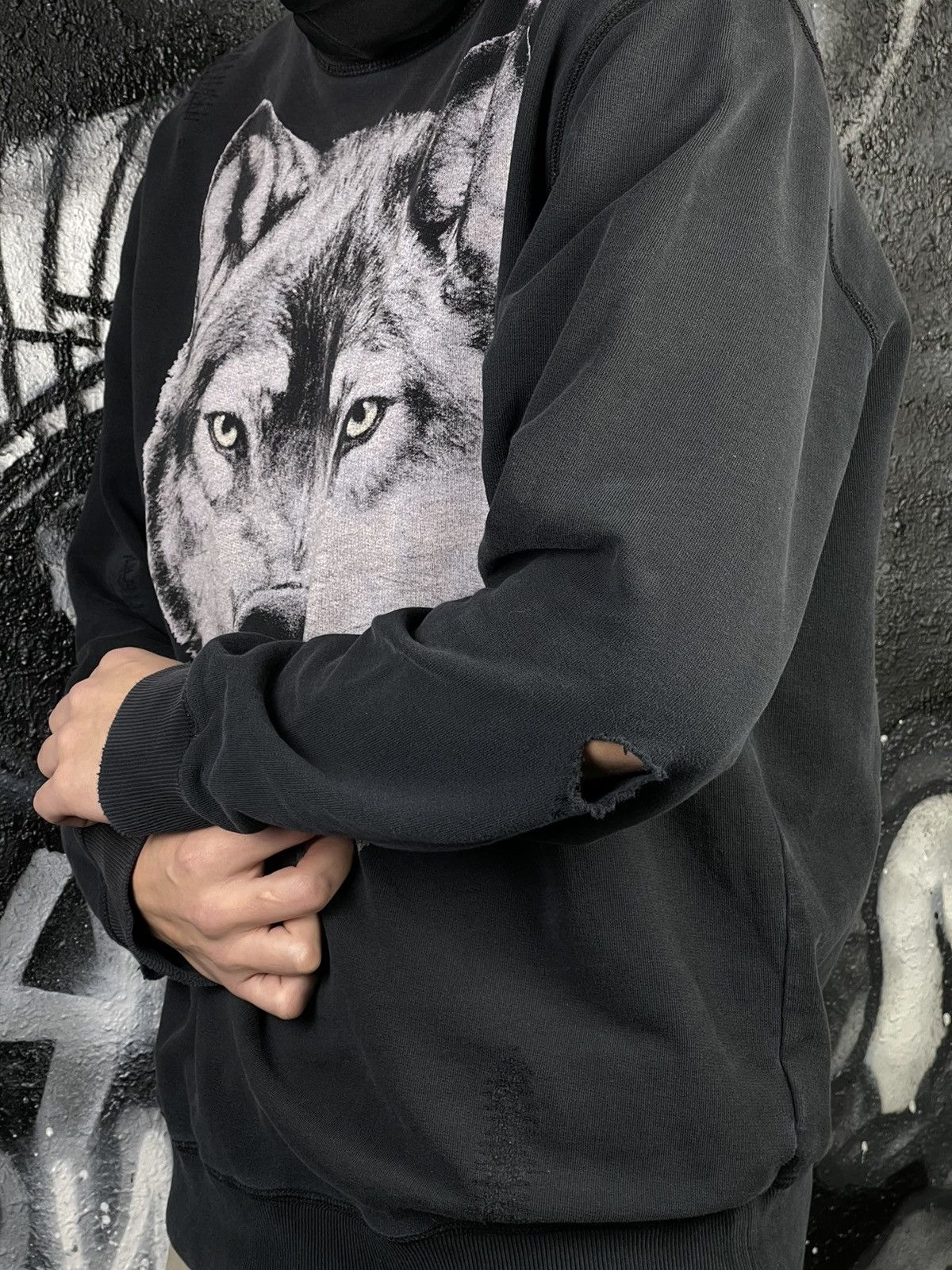 Designer × Diesel Diesel Graphic Print Wolf Distressed Sweatshirt Men’s Size US XL / EU 56 / 4 - 13 Thumbnail