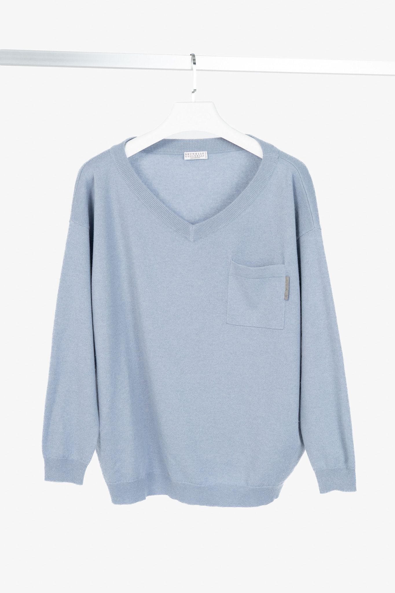 Brunello Cucinelli Brunello Cucinelli Blue Cashmere Monili-Pocket Sweater Size M / US 6-8 / IT 42-44 - 1 Thumbnail