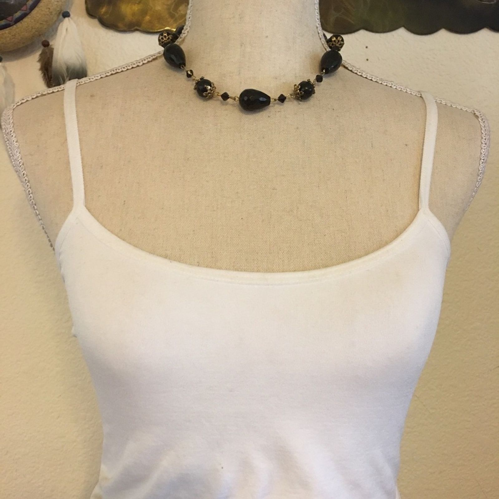 Vintage Vintage black plastic bead gold tone choker necklace Size ONE SIZE - 3 Thumbnail
