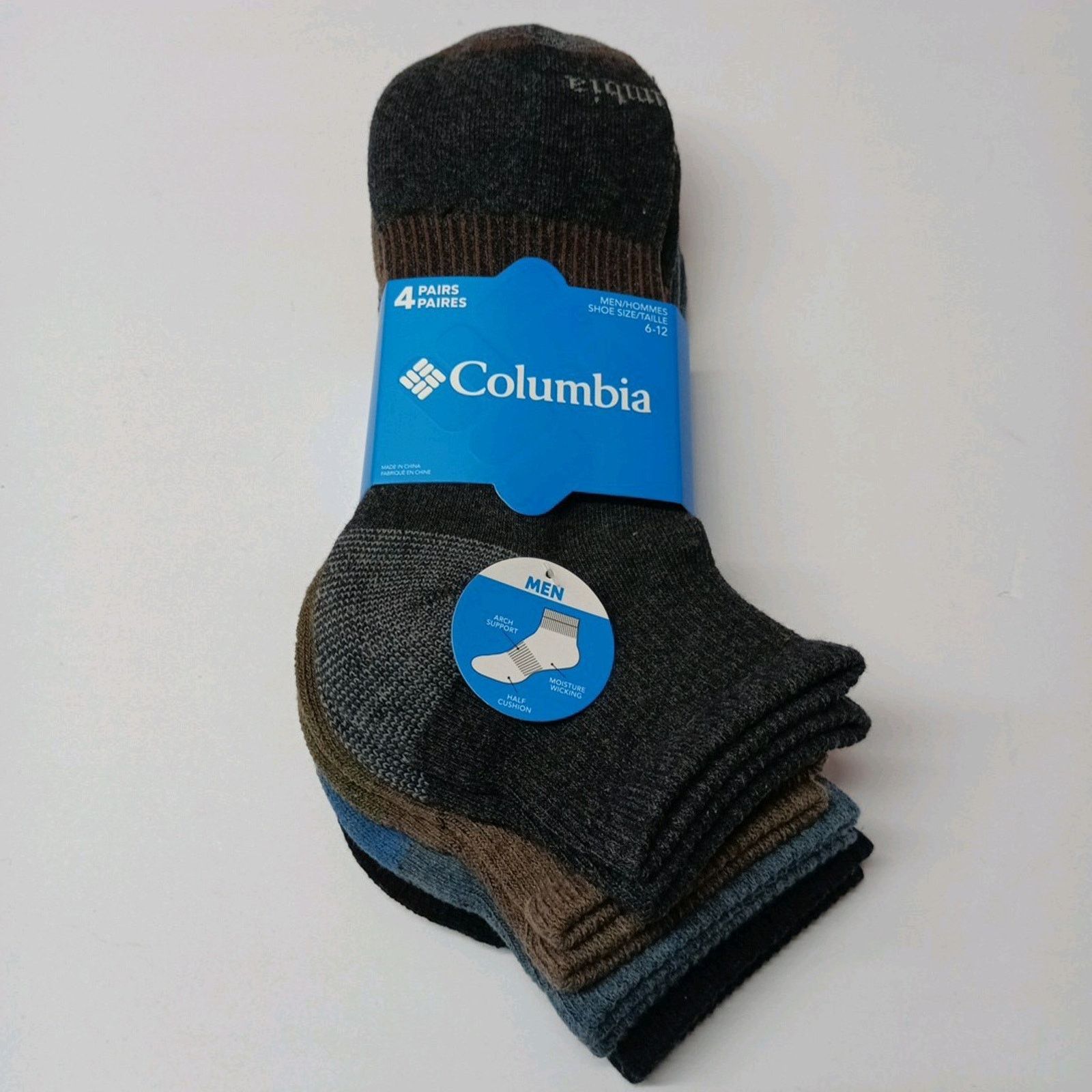 Columbia Columbia Men's Size 6-12 Quarter Socks 4 Pairs Arch Support Size ONE SIZE - 1 Thumbnail