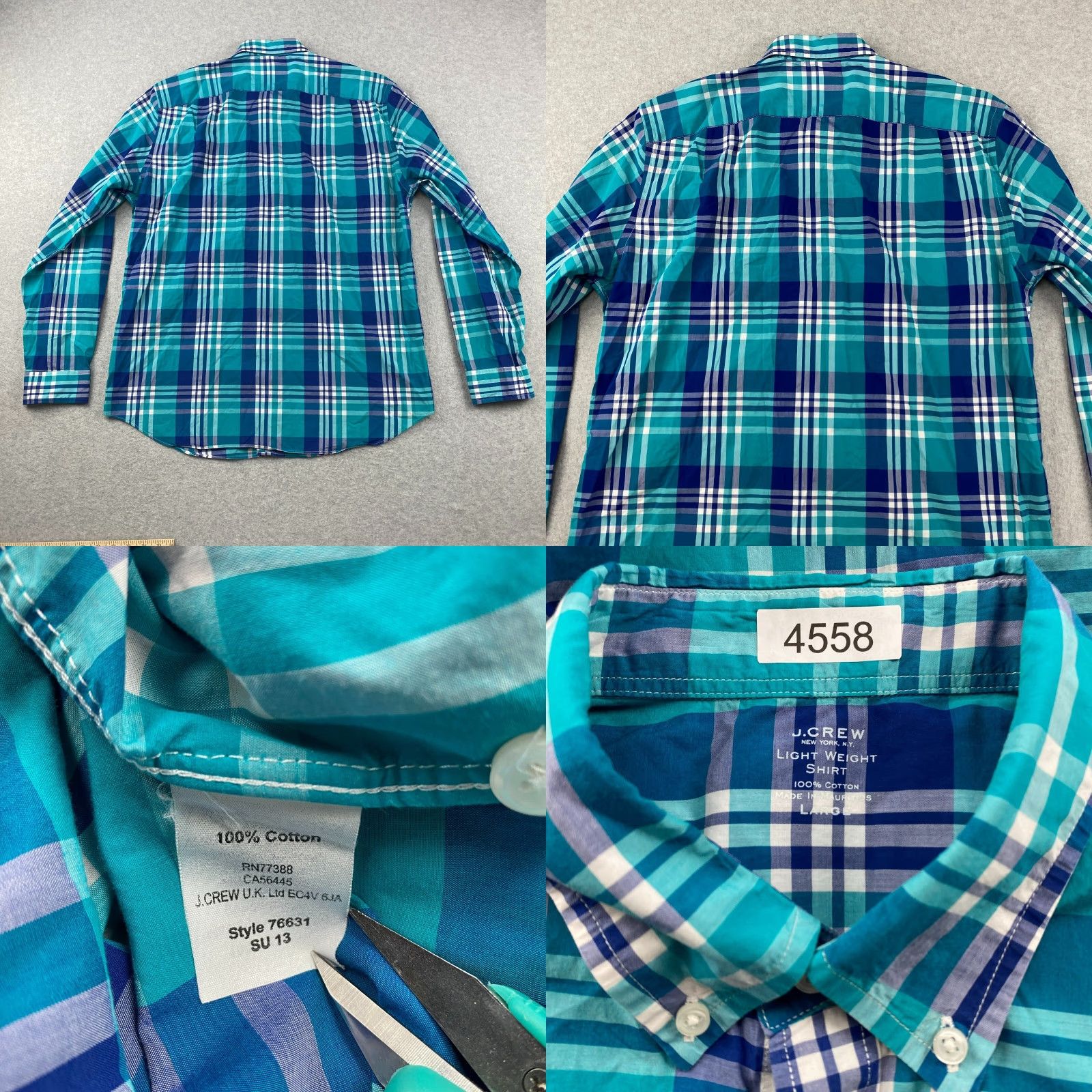 J.Crew VINTAGE? No. J.CREW Blue Plaid Button-Up Shirt Mens L Long Sleeve Pocket Cotton Lightweight Bre edth? Size US L / EU 52-54 / 3 - 8 Thumbnail