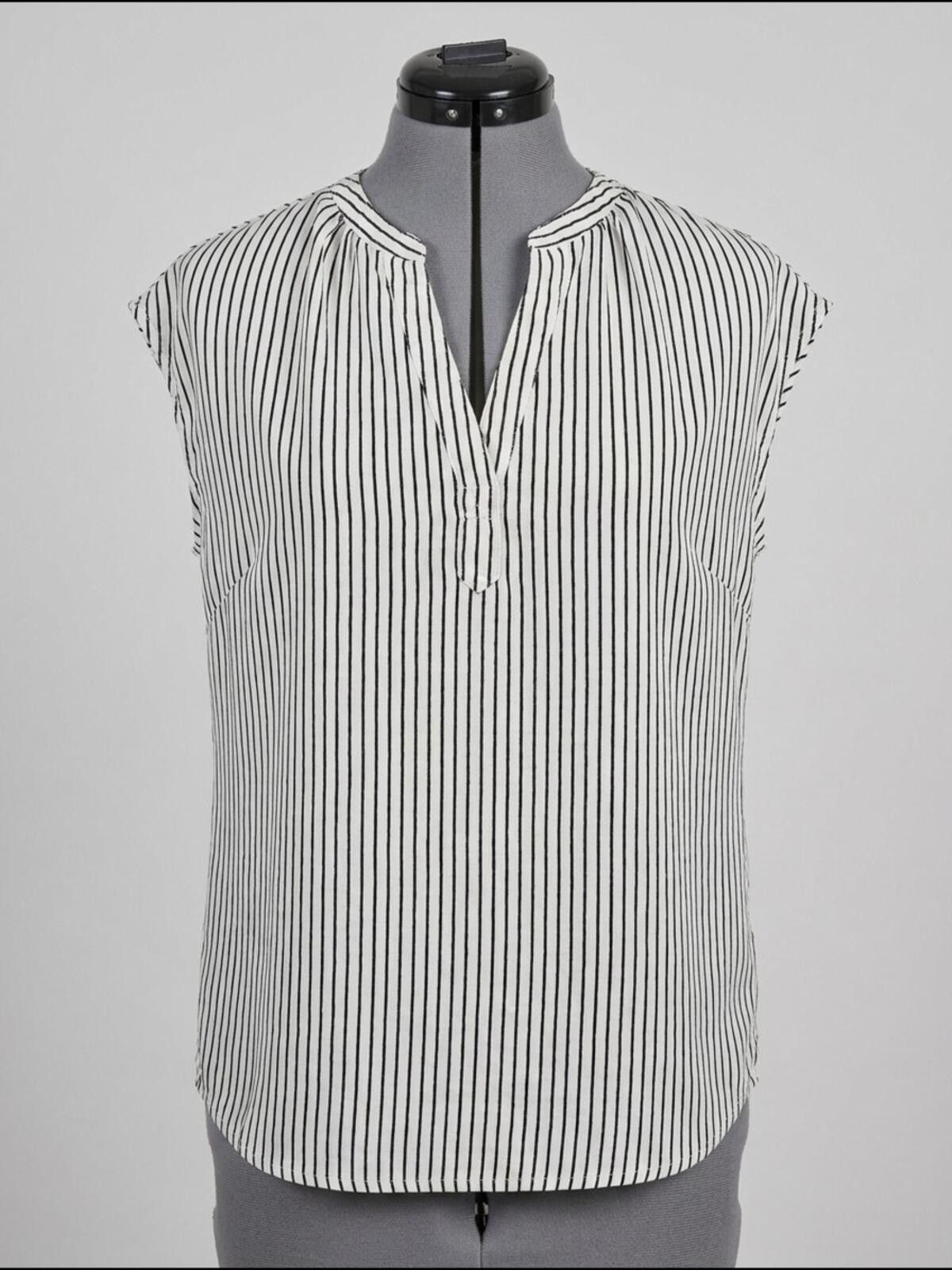 Other Sleeveless Vertical Stripe Notch-Neck Tank Top - Black/White Size S / US 4 / IT 40 - 1 Thumbnail