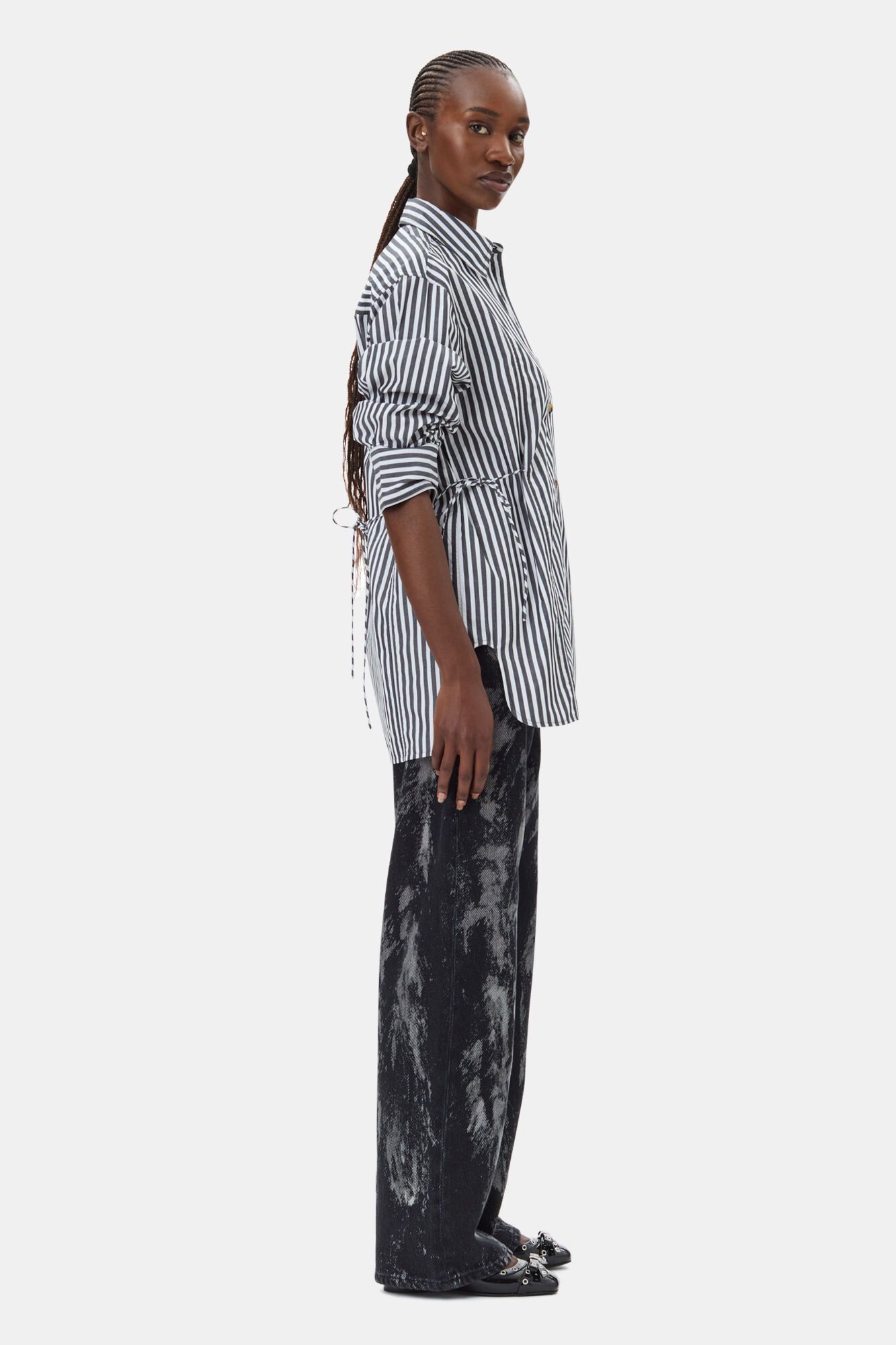 Ganni o1s22i1n0525 Oversized Striped Shirt in Black/White Size XS / US 0-2 / IT 36-38 - 5 Thumbnail