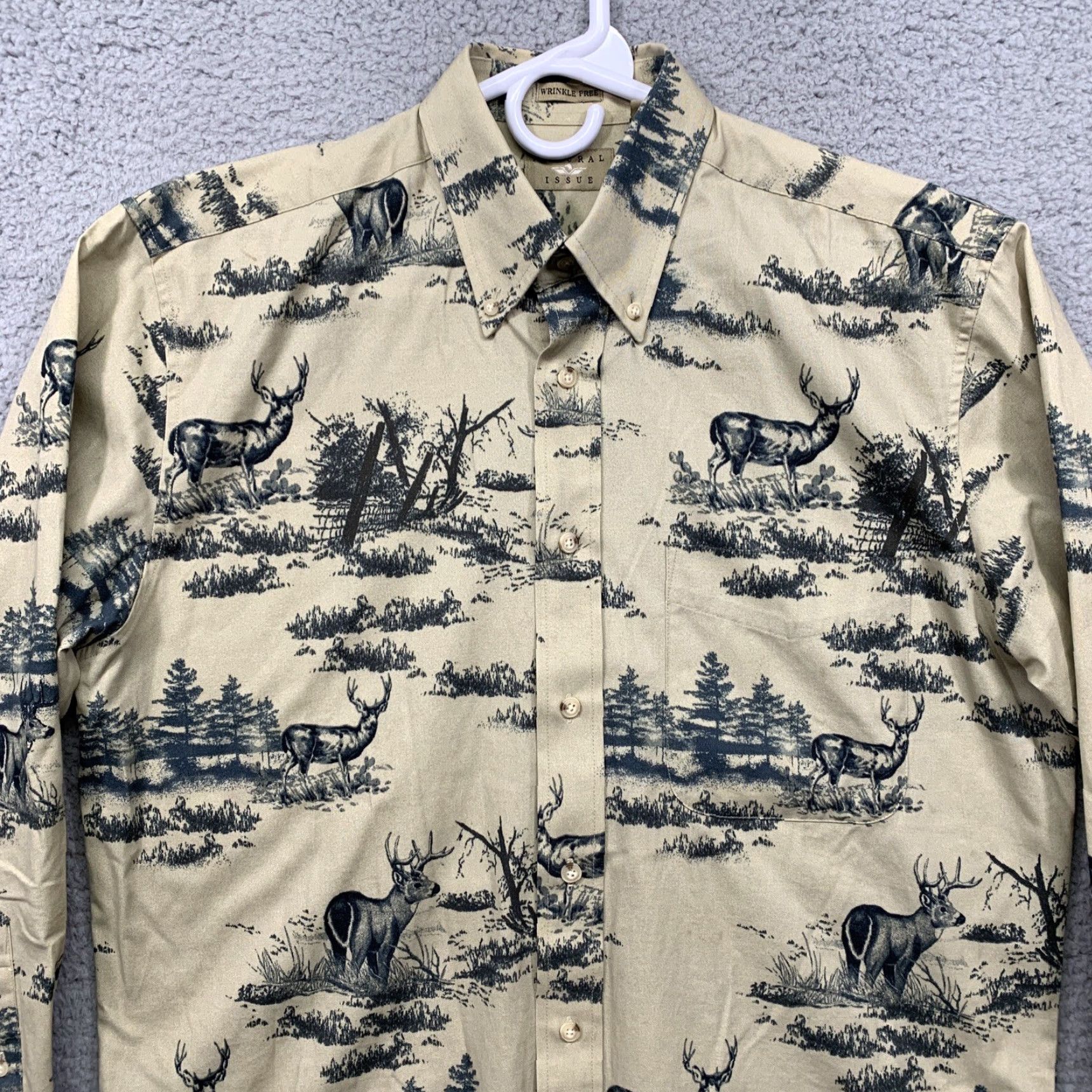 Vintage Natural Issue Shirt Men Button-Up Wrinkle Free 1 Pocket Black Tan Drk Green Woods & Deer Casual Size US S / EU 44-46 / 1 - 2 Thumbnail