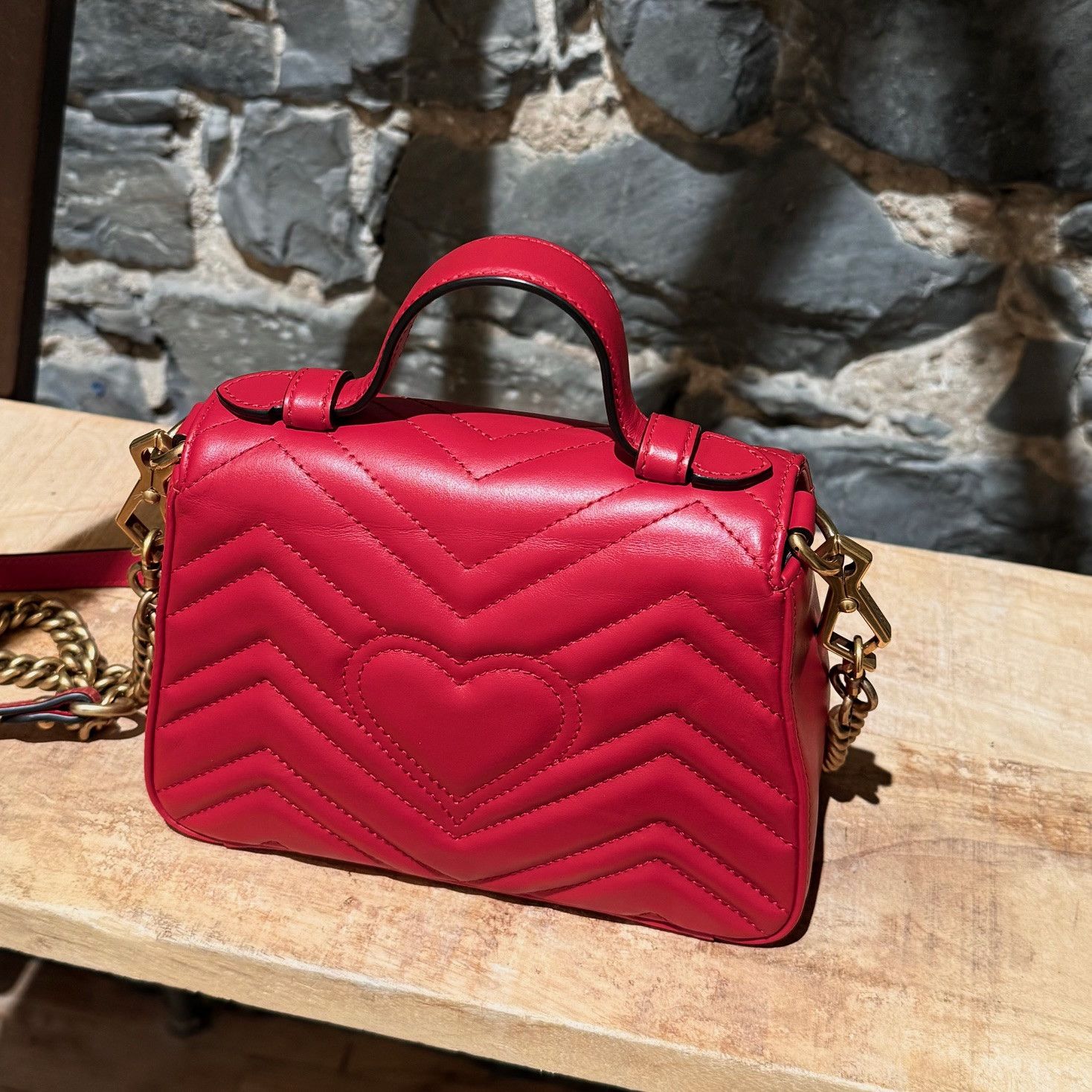 Gucci Gucci Red GG Marmont Mini Top Handle Bag With Chain Size ONE SIZE - 6 Thumbnail