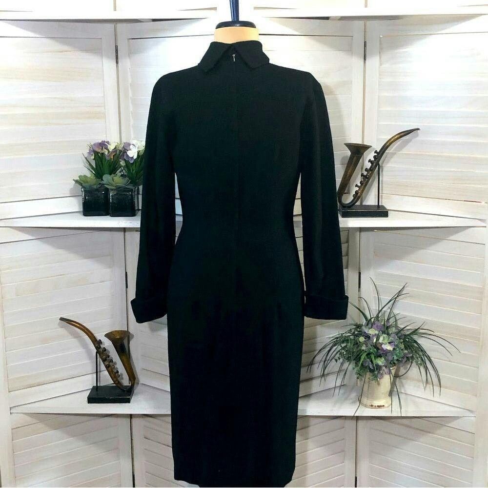 Vintage Vtge 80s wool cashmere black tan turtleneck midi dress S Size S / US 4 / IT 40 - 4 Thumbnail