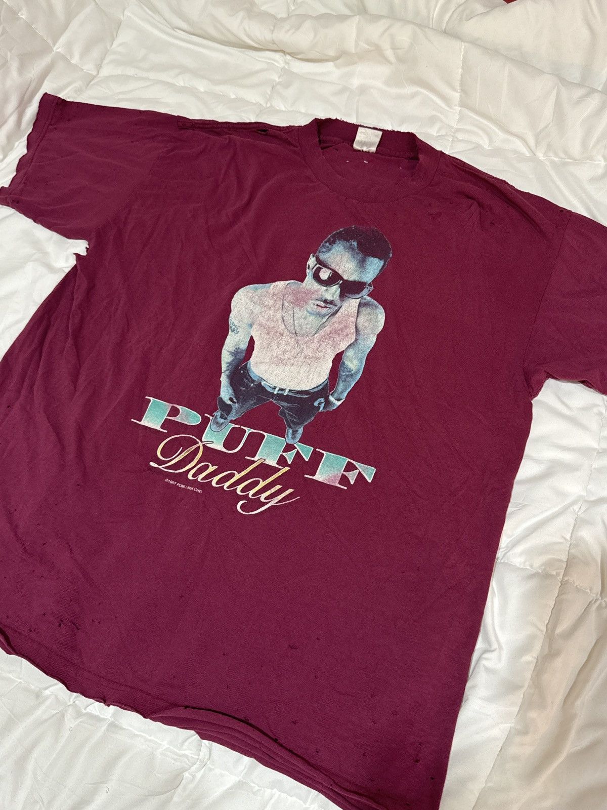 image of Vintage 1997 Puff Daddy Distressed Tee in Maroon, Men's (Size XL)