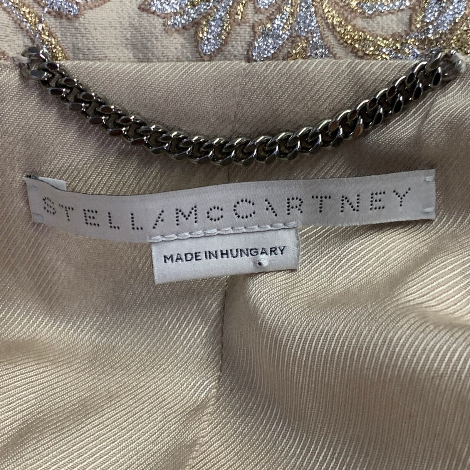 Stella McCartney Metallic Gold Silver Polyamide Jacquard Peak Lapel Pantsuit Size 26" / US 2 / IT 38 - 8 Thumbnail