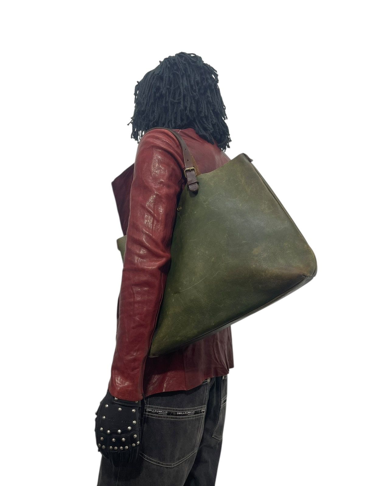Comme Des Garcons x Genuine Leather Full Leather Patina Green Alto Japan Tote Shoulder Bag 21, Men's