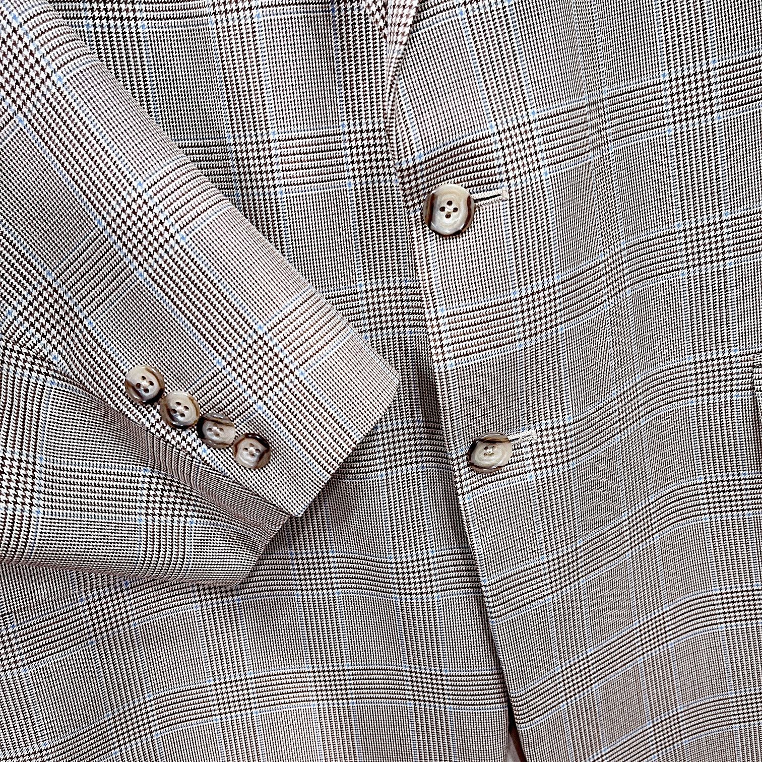 Hickey Freeman H Freeman Hand Tailored USA Sport Coat Beige Plaid 44R Size 42R - 3 Thumbnail
