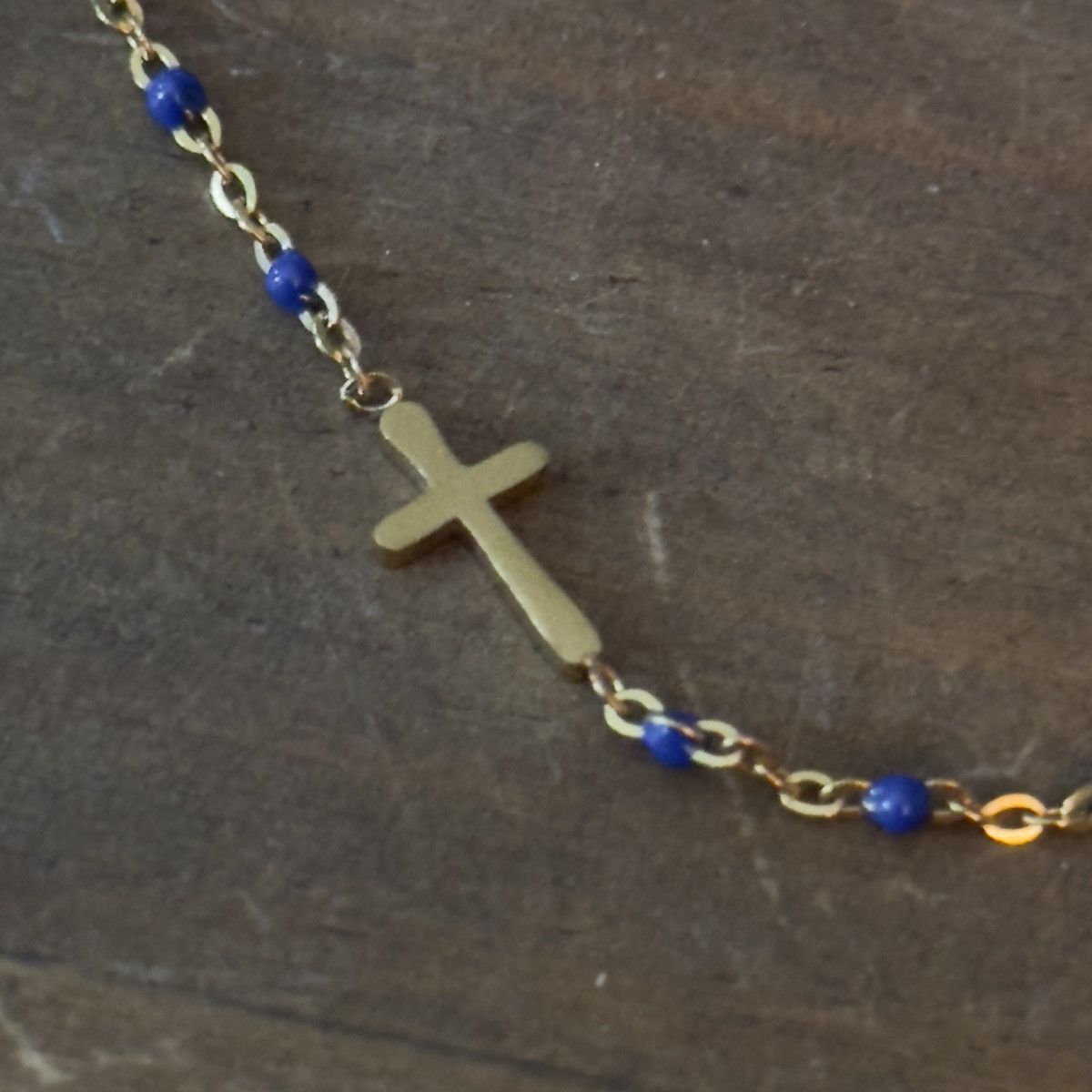 Other Delicate gold tone blue bead cross bracelet Size ONE SIZE - 4 Thumbnail