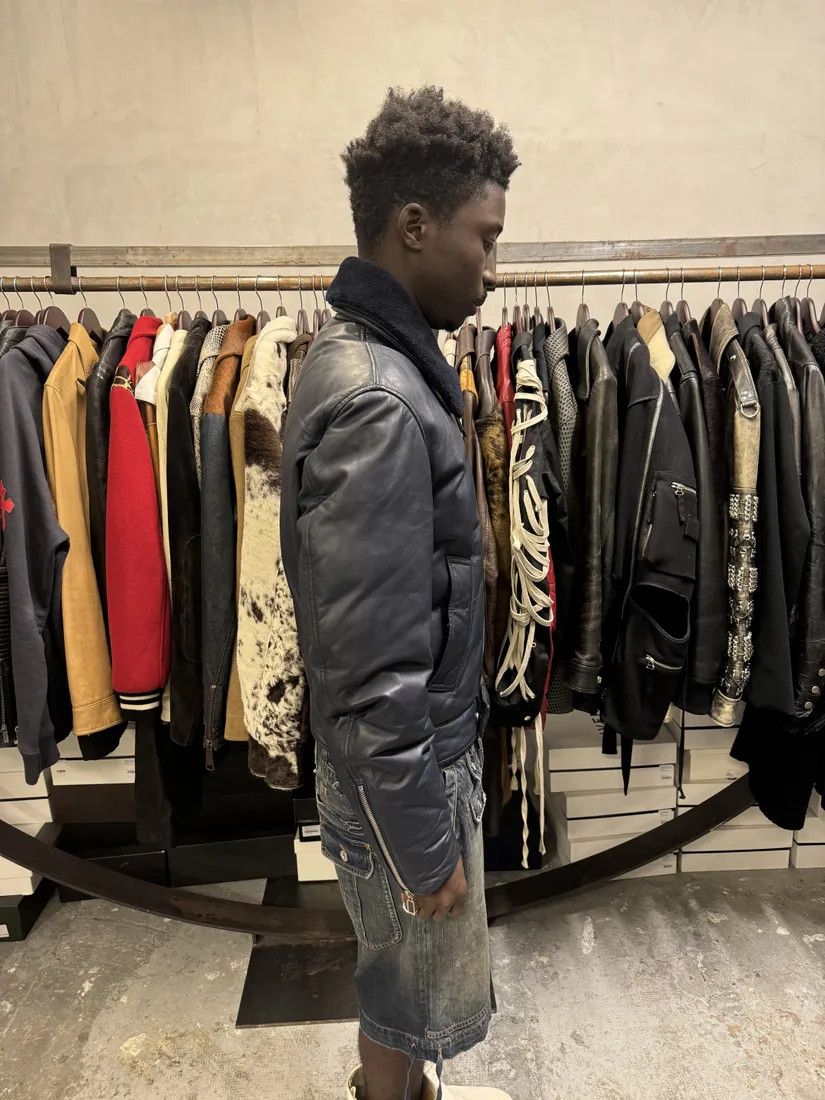 Designer × Dior × Vintage FW2013 Dior Navy Asymmetrical Lambskin Leather Bomber Jacket by Kris Van Assche Size US M / EU 48-50 / 2 - 5 Thumbnail