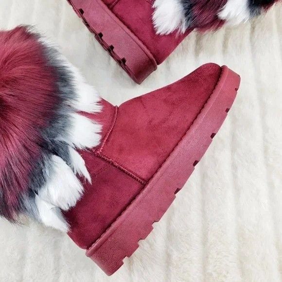 Other Chi Chi Burgundy Wine Faux Fur Thick Lined Winter Boots (US Size US 9 / IT 39 - 2 Thumbnail
