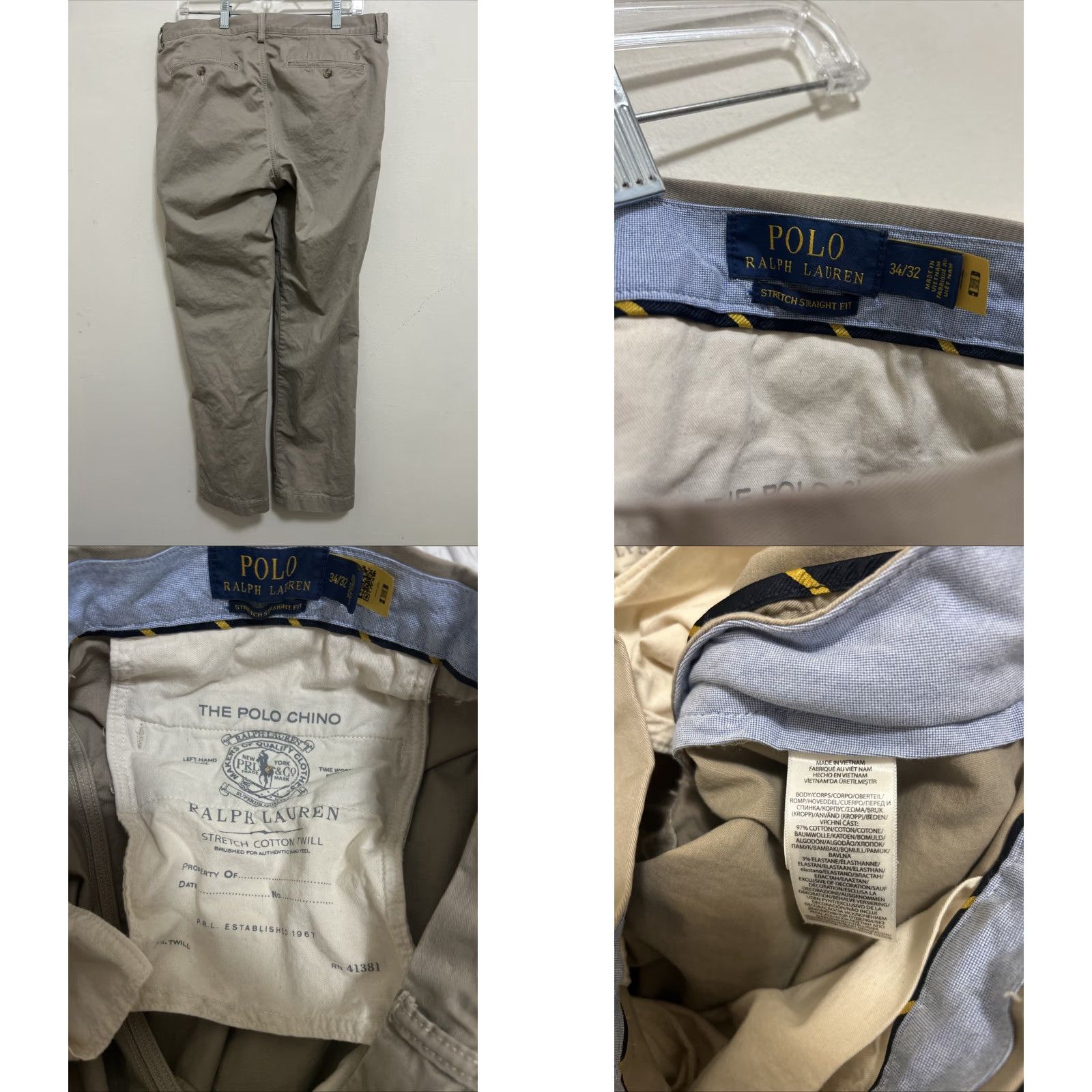 Polo Ralph Lauren Polo Ralph Lauren Mens Pants 34x32 Beige Stretch Straight Fit Cotton Twill Chino Size US S / EU 44-46 / 1 - 8 Thumbnail