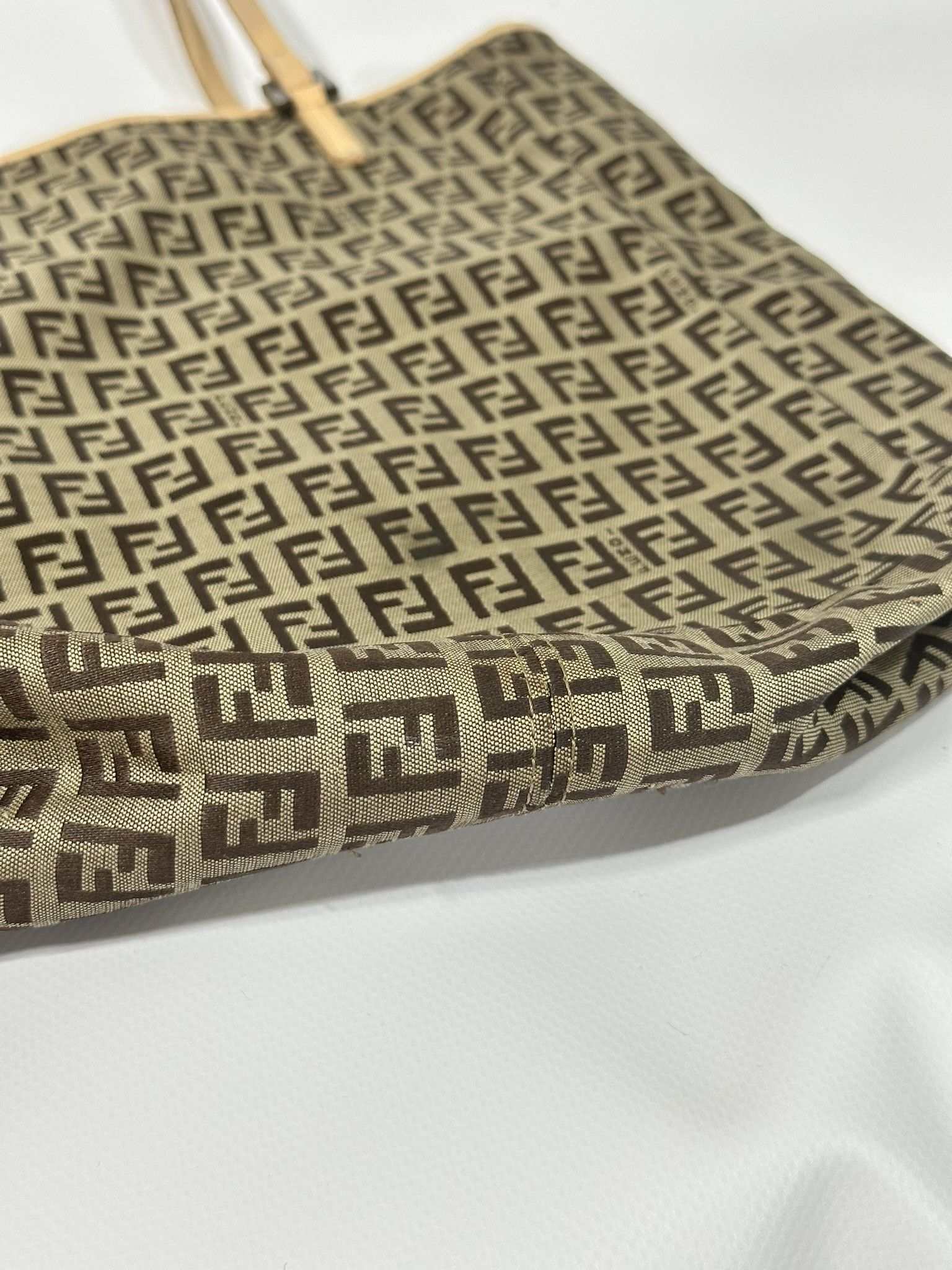Fendi Fendi Zucchino Tote Bag Vintage FF Monogram Logo Cloth Beige Size ONE SIZE - 6 Thumbnail