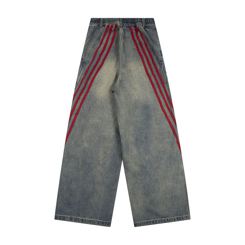 Japanese Brand × Jean Punk distressed washed webbing striped loose wide-leg jeans Size US 34 / EU 50 - 6 Thumbnail