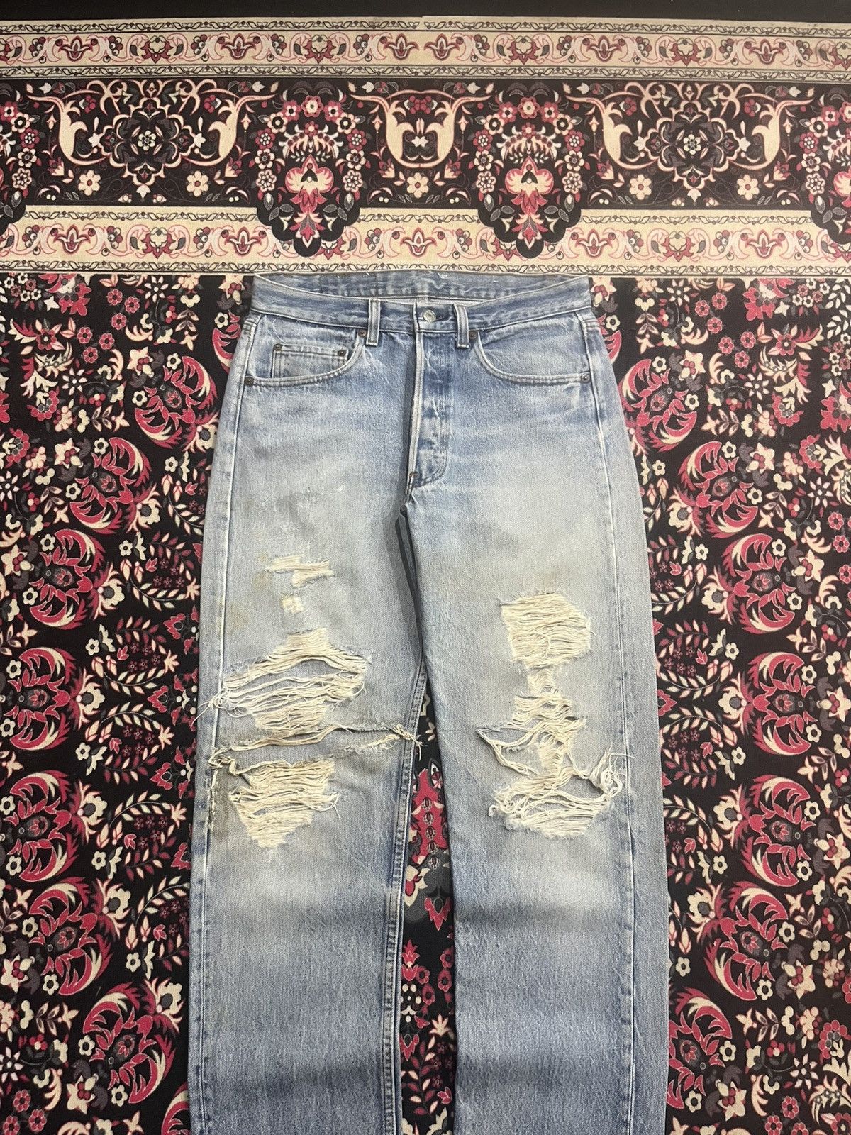 Levi's ⚡️Vintage⚡️80s Levi’s 501 Destroy Buttonfly Blue Washed Jeans Size US 30 / EU 46 - 3 Thumbnail