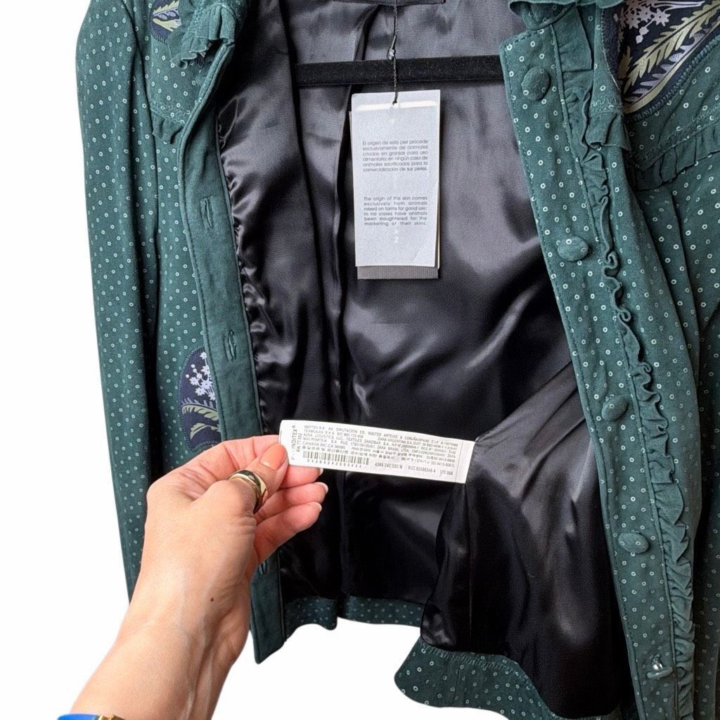 Zara NWT Zara Woman Green Lambskin Embroidered Jacket M Size M / US 6-8 / IT 42-44 - 14 Thumbnail