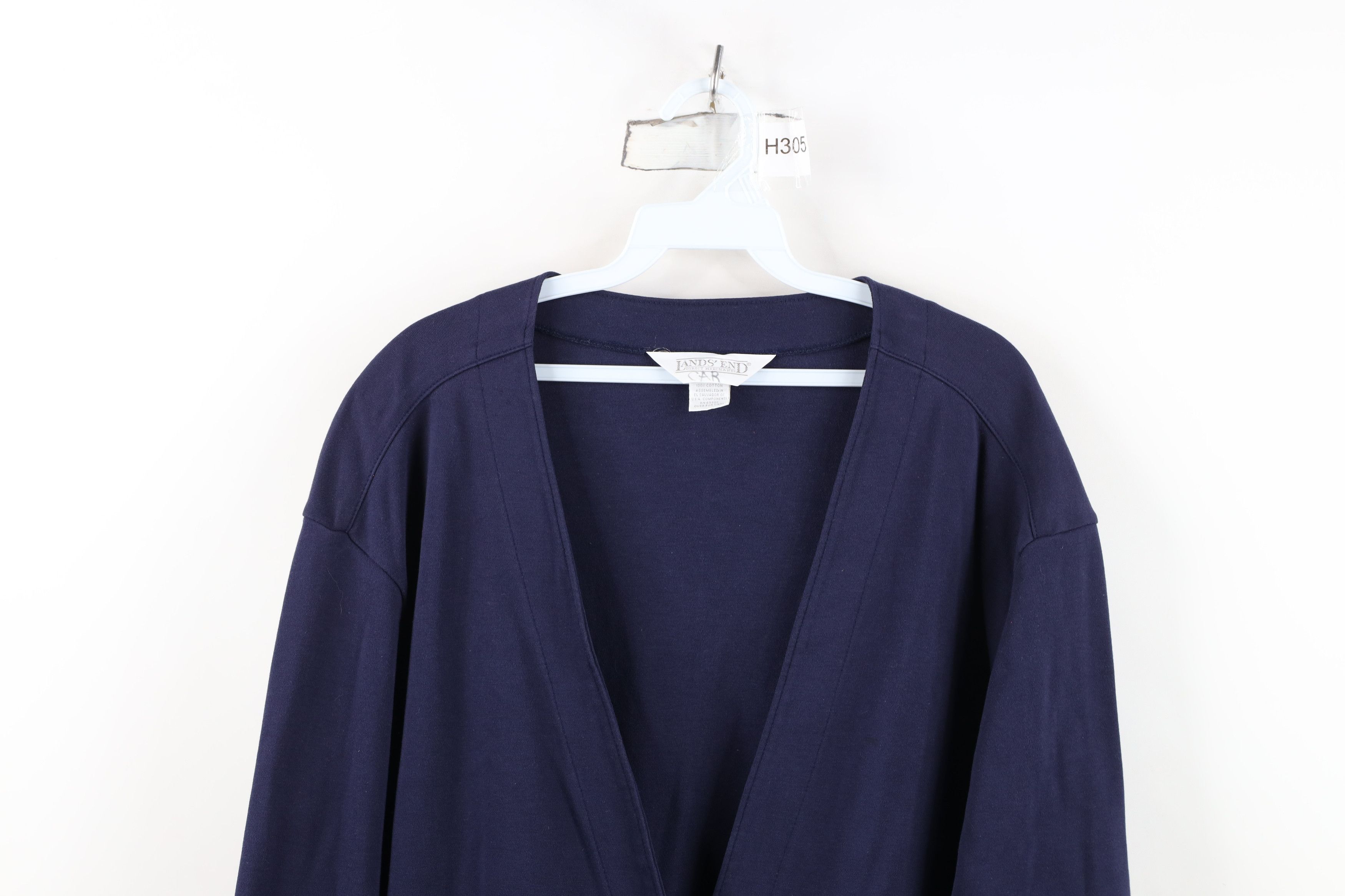 Lands' End Vintage 90s Lands End Cardigan Sweater Navy Blue Cotton Size L / US 10 / IT 46 - 2 Thumbnail