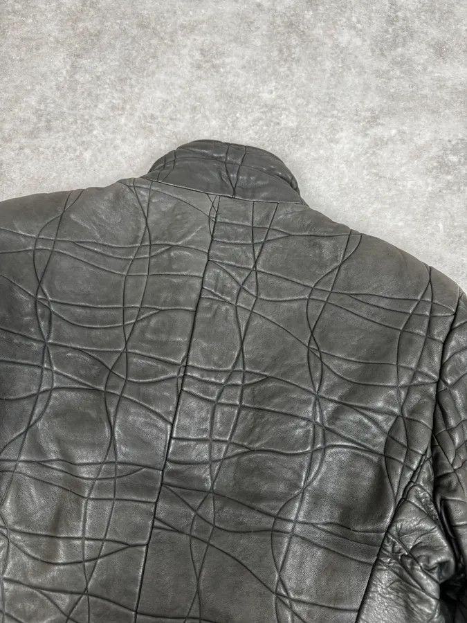 Armani Collezioni 2000s Armani Collezioni Grey Geommetrical Biker Leather Jacket Size XS / US 0-2 / IT 36-38 - 6 Thumbnail