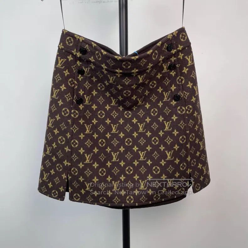 Louis Vuitton Louis Vuitton Brown wool presbyopic full print skirt Size 37" - 1 Thumbnail