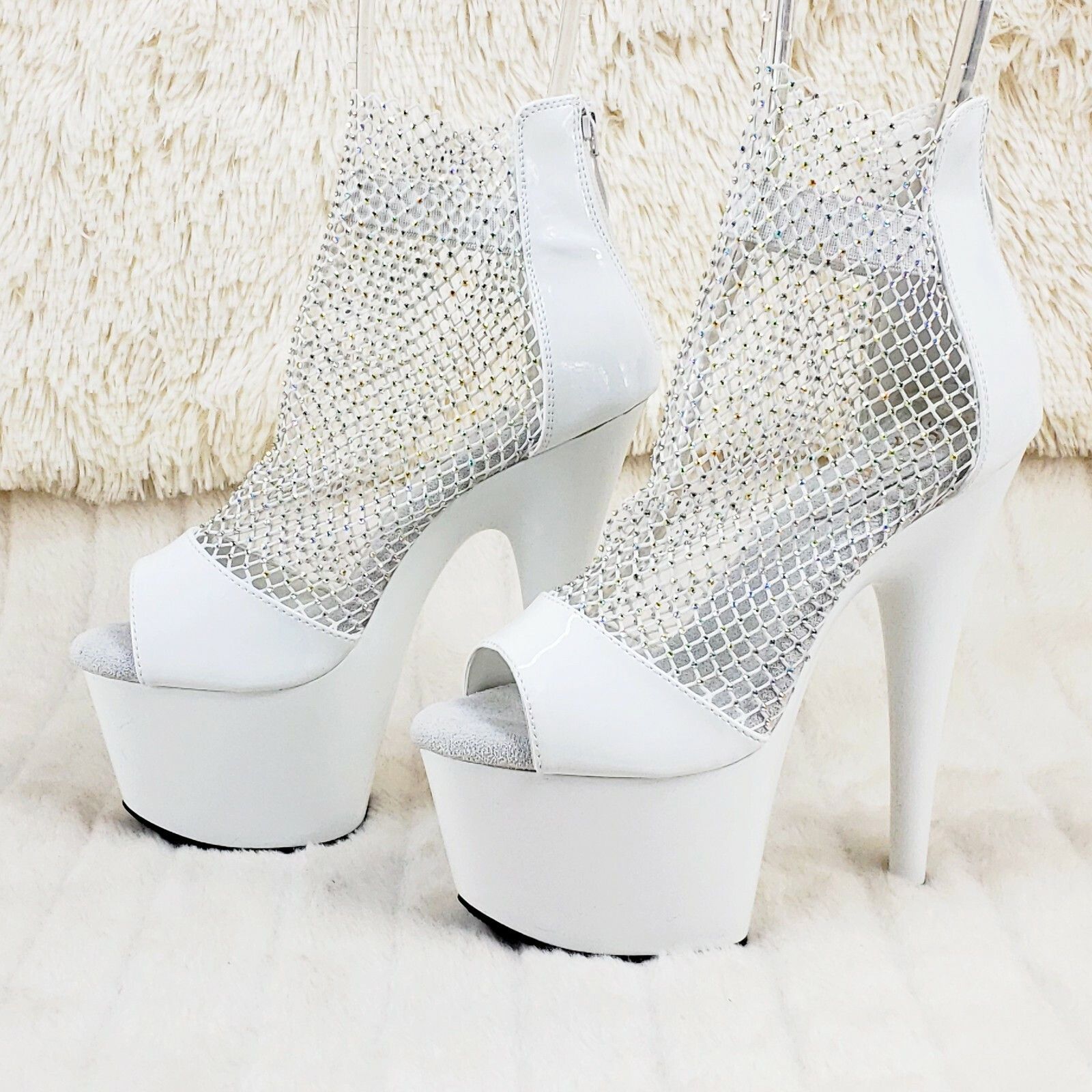 Other Adore 765RM White Patent Rhinestone Mesh Platform Sandals 7" Size US 10 / IT 40 - 5 Thumbnail