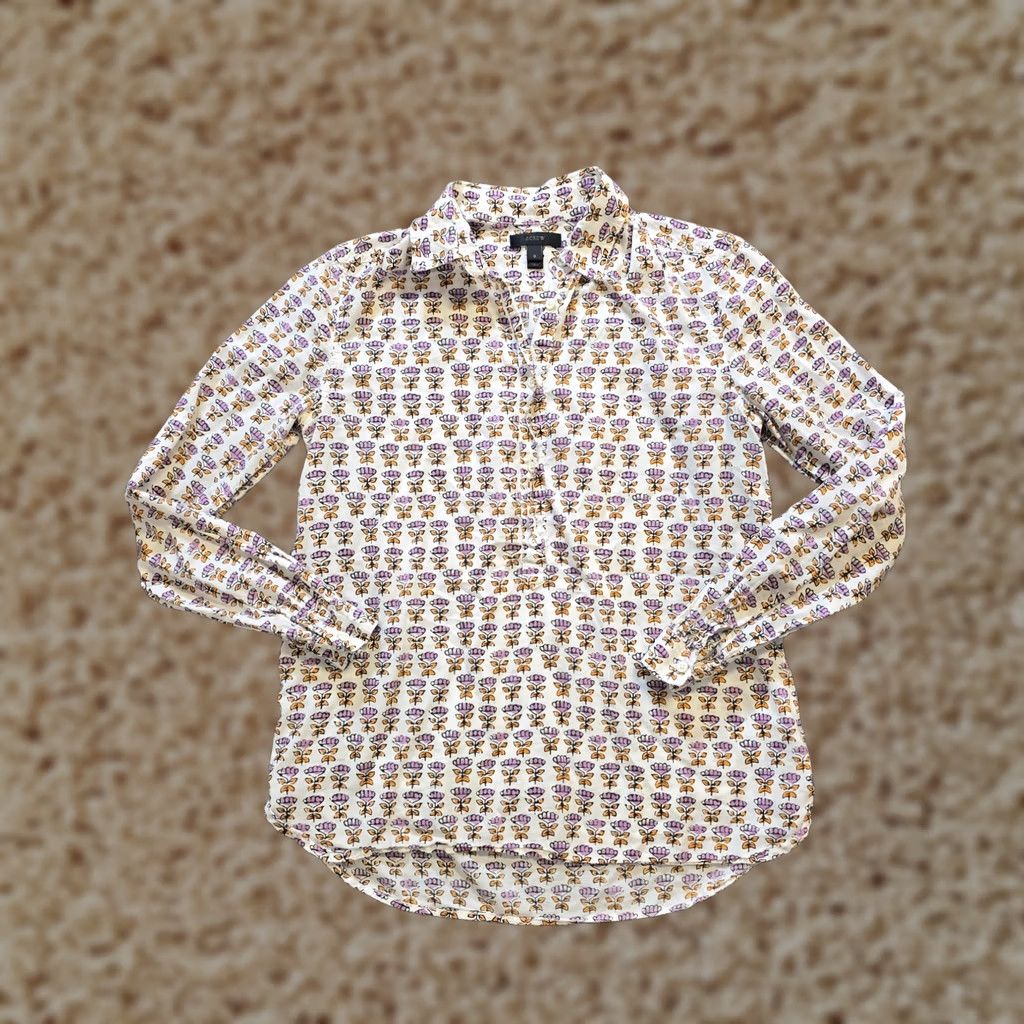 J.Crew J.CREW Blouse Shirt Womens Size 0 White Pink Floral 1/4 Button Popover Casual Career Size XS / US 0-2 / IT 36-38 - 1 Thumbnail